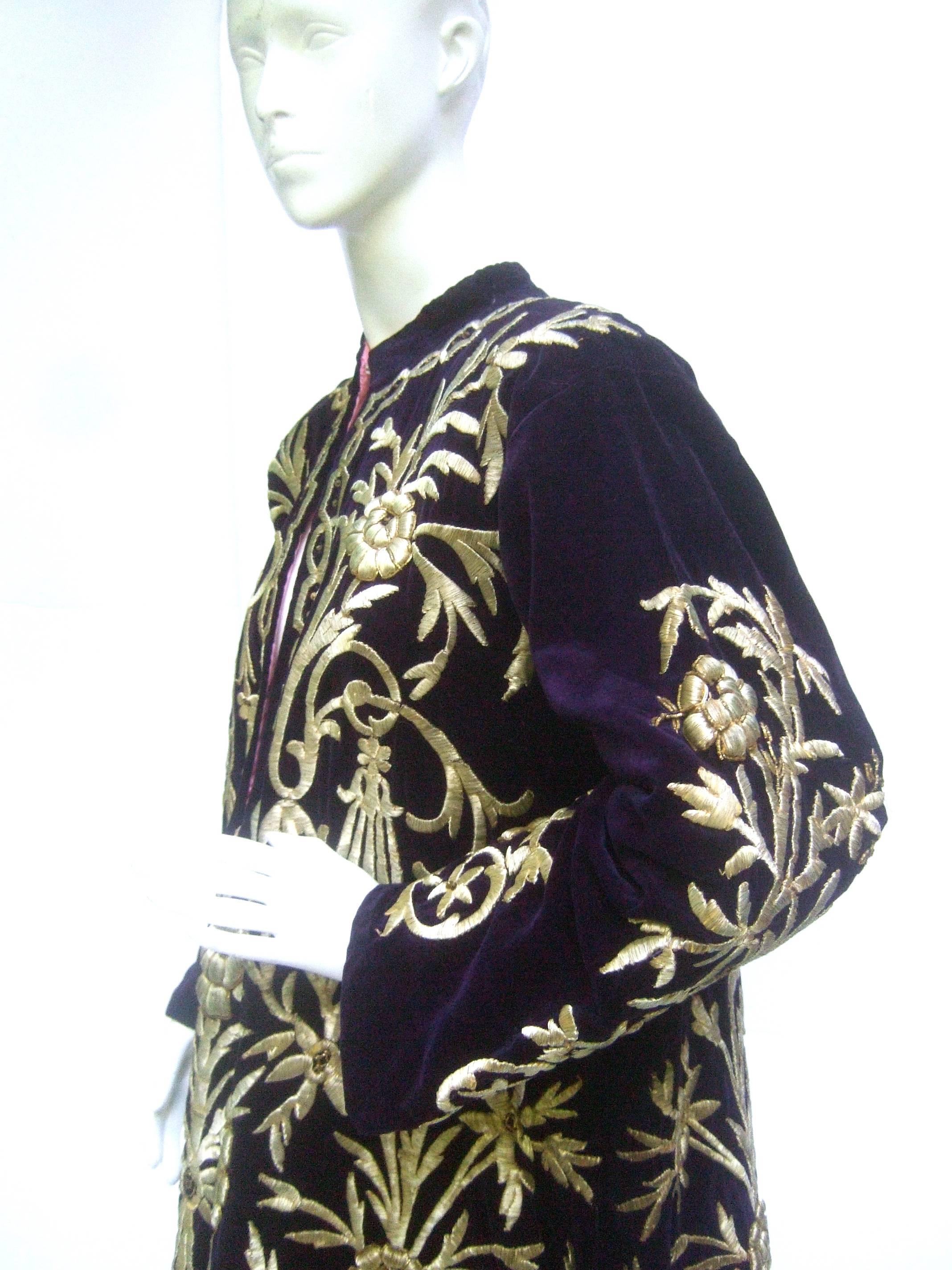 Women's Exquisite Museum Worthy Aubergene Velvet Embroidered Metallic Caftan Robe