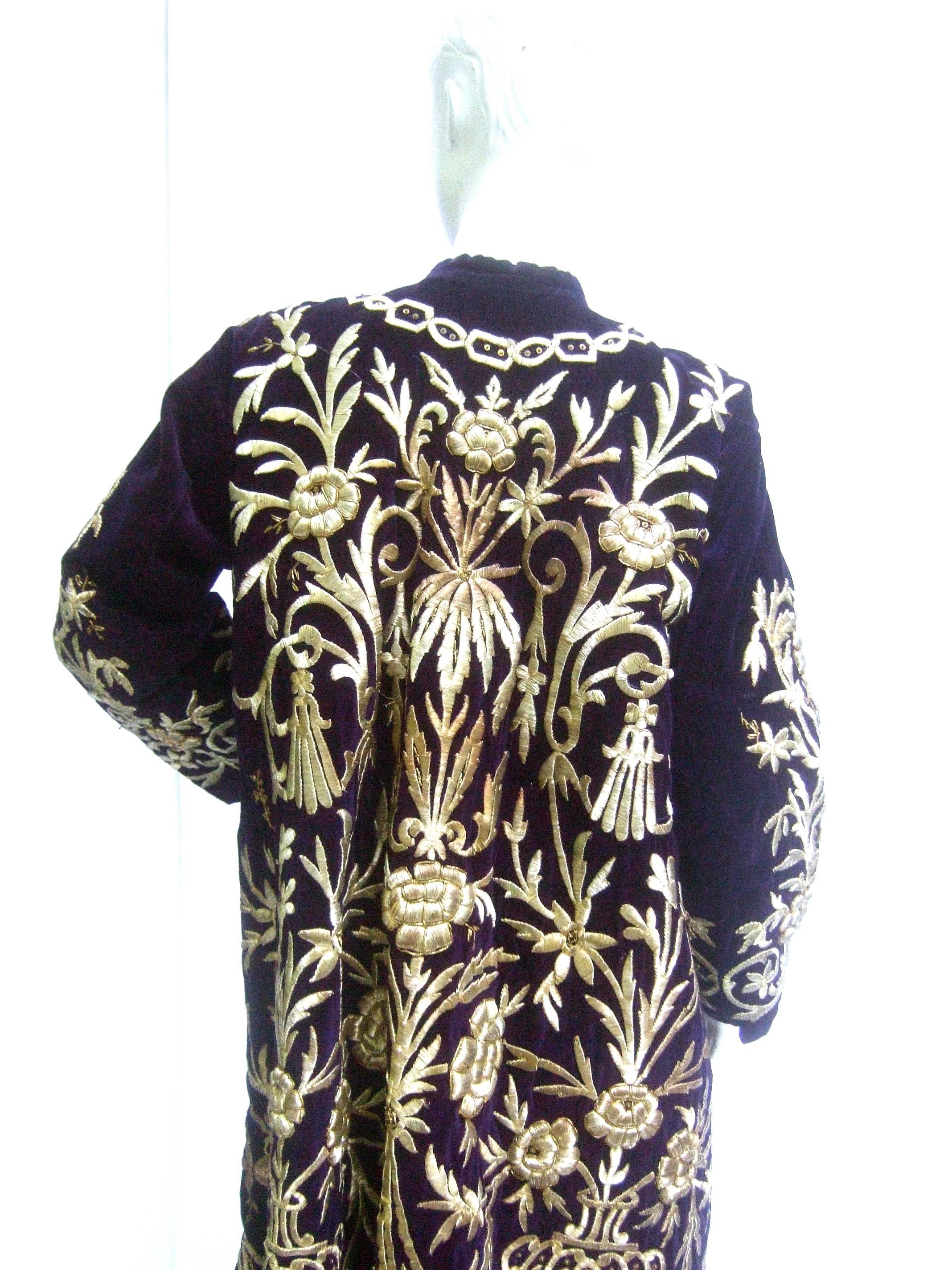Exquisite Museum Worthy Aubergene Velvet Embroidered Metallic Caftan Robe 3