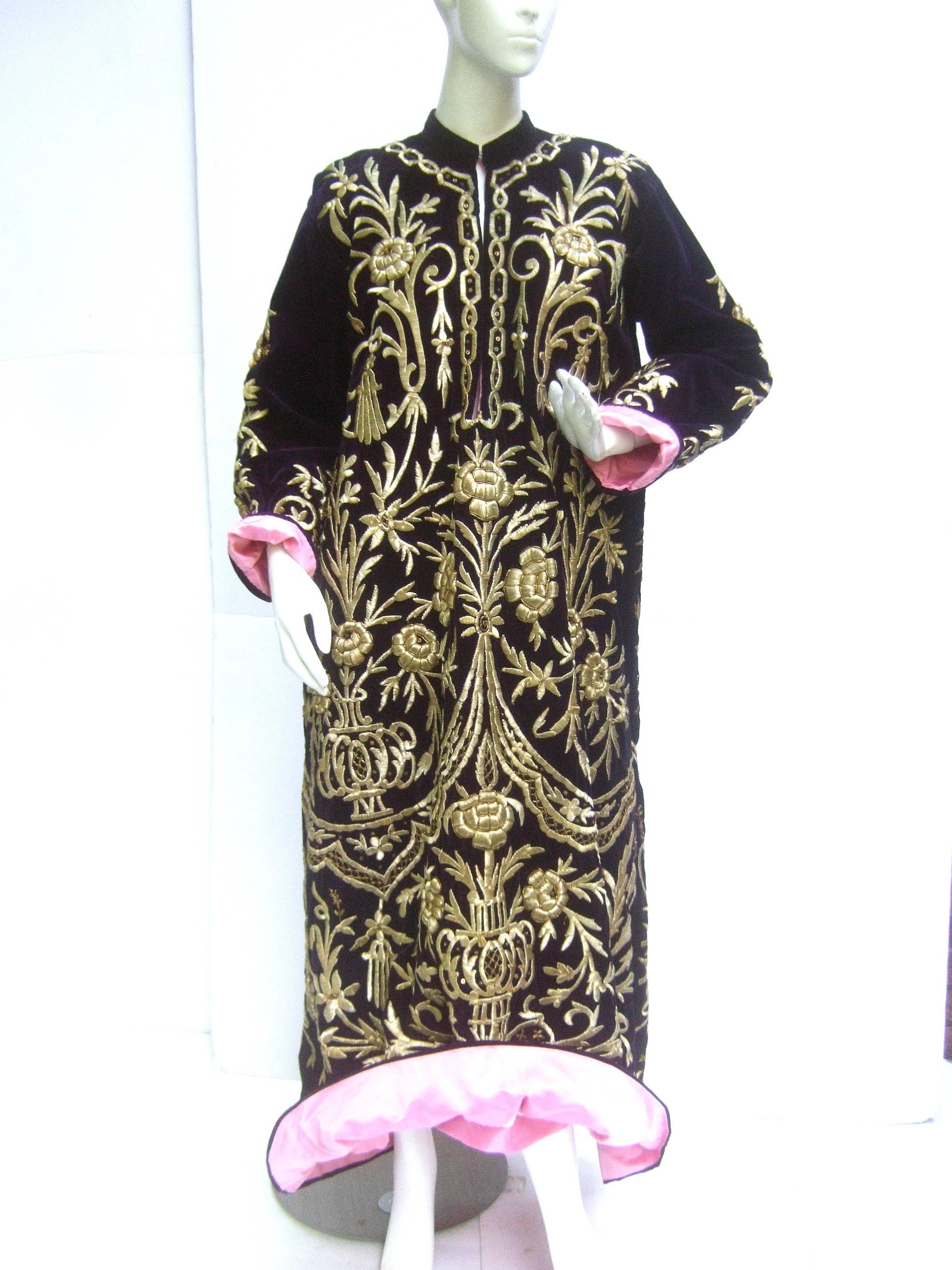 Exquisite Museum Worthy Aubergene Velvet Embroidered Metallic Caftan Robe 4