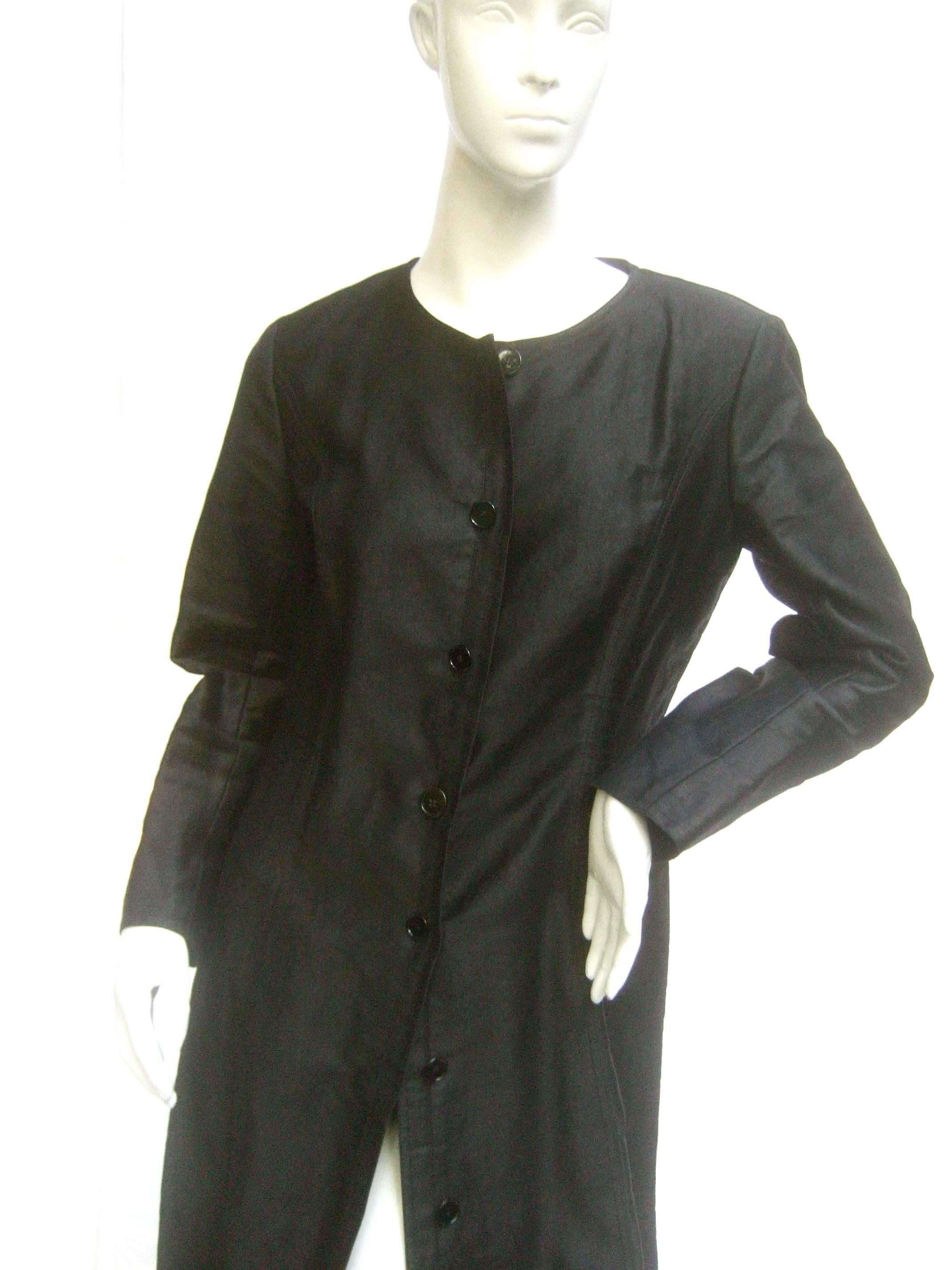 Women's Saint Laurent Rive Gauche Dramatic Black Polished Cotton Maxi Coat c 1970s 