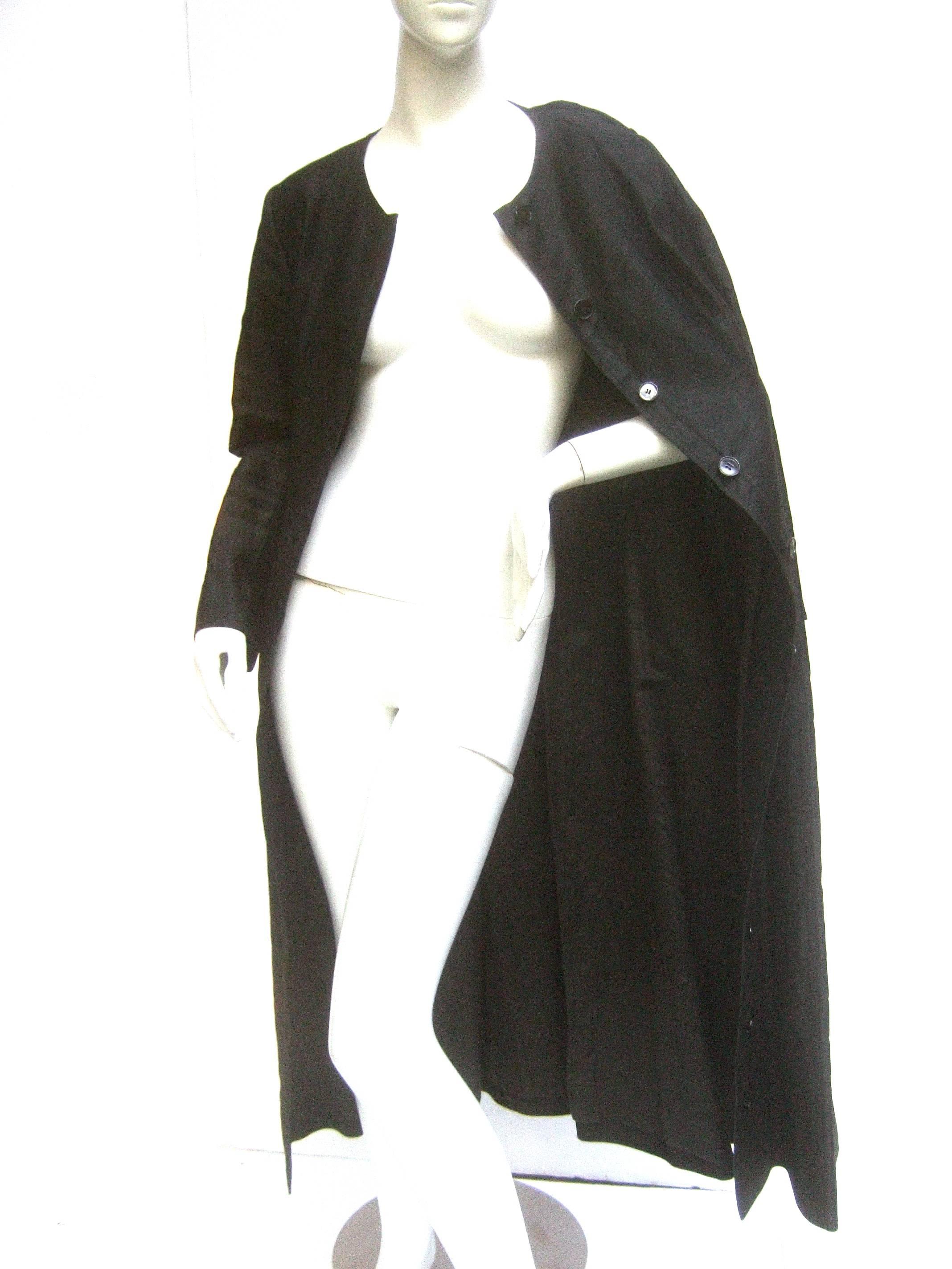 Saint Laurent Rive Gauche Dramatic Black Polished Cotton Maxi Coat c 1970s  2