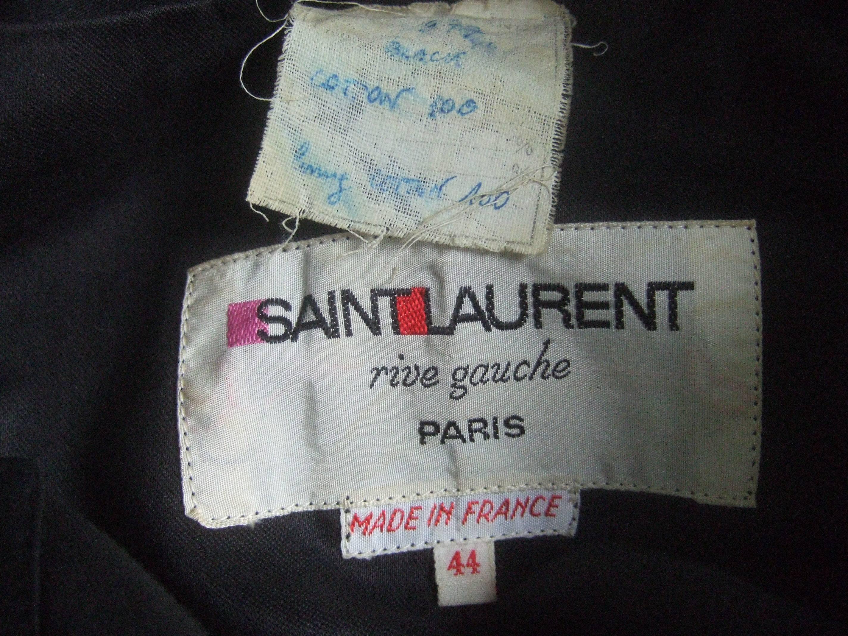 Saint Laurent Rive Gauche Dramatic Black Polished Cotton Maxi Coat c 1970s  4
