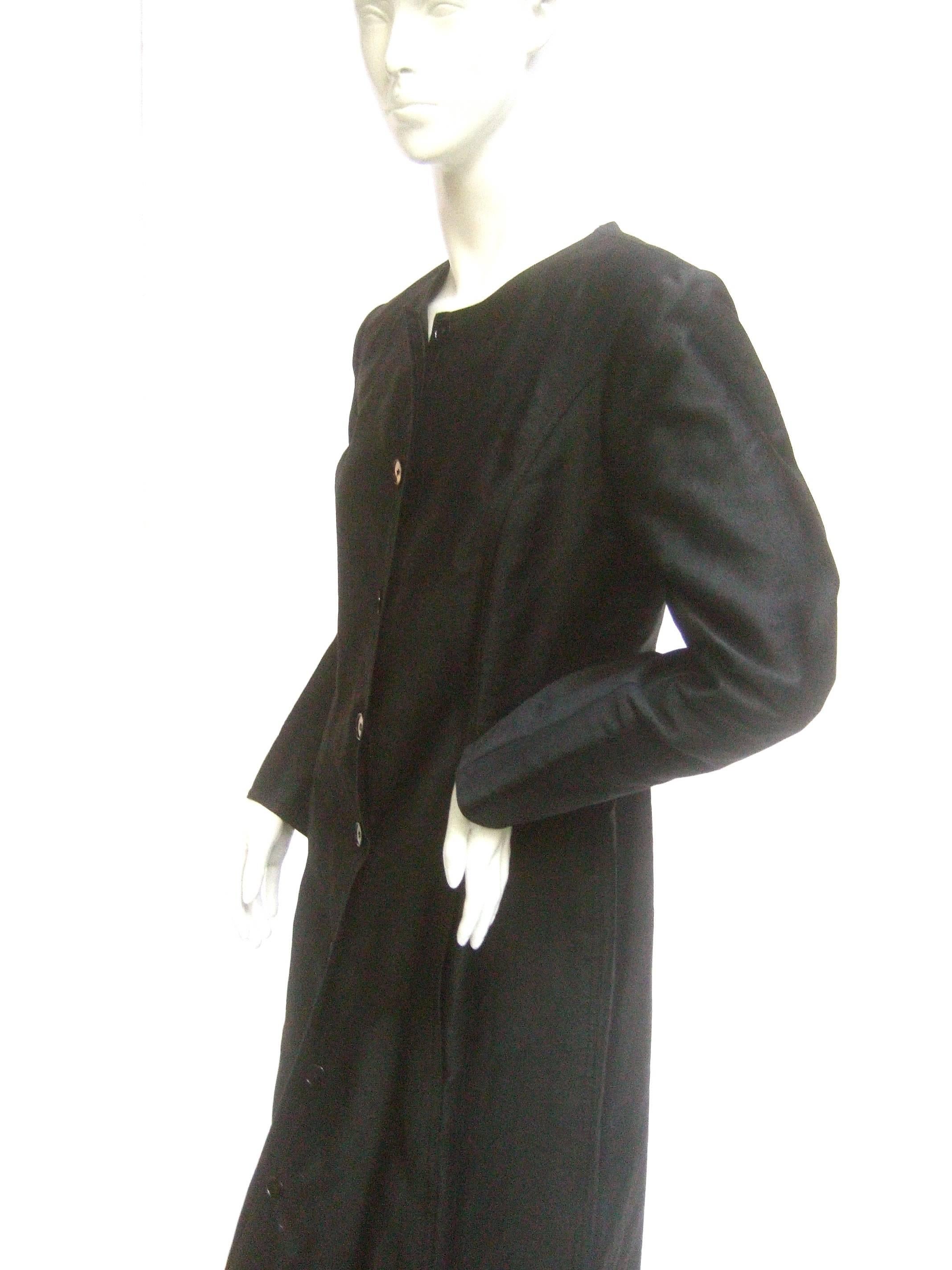 Saint Laurent Rive Gauche Dramatic Black Polished Cotton Maxi Coat c 1970s  3