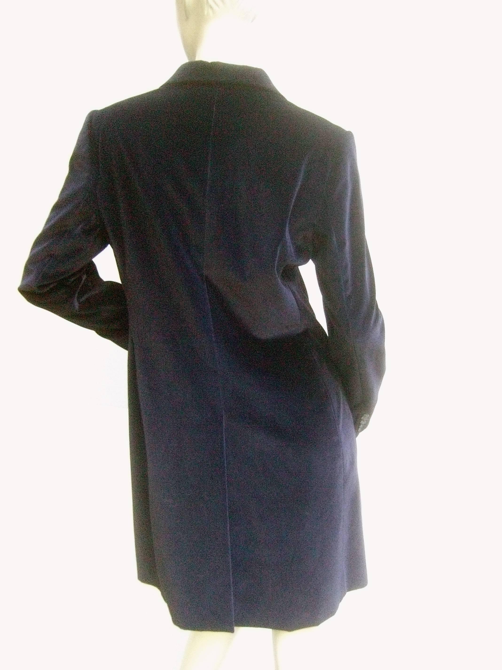 Black Alberto Forti Roma Midnight Blue Cotton Velvet Coat  For Sale