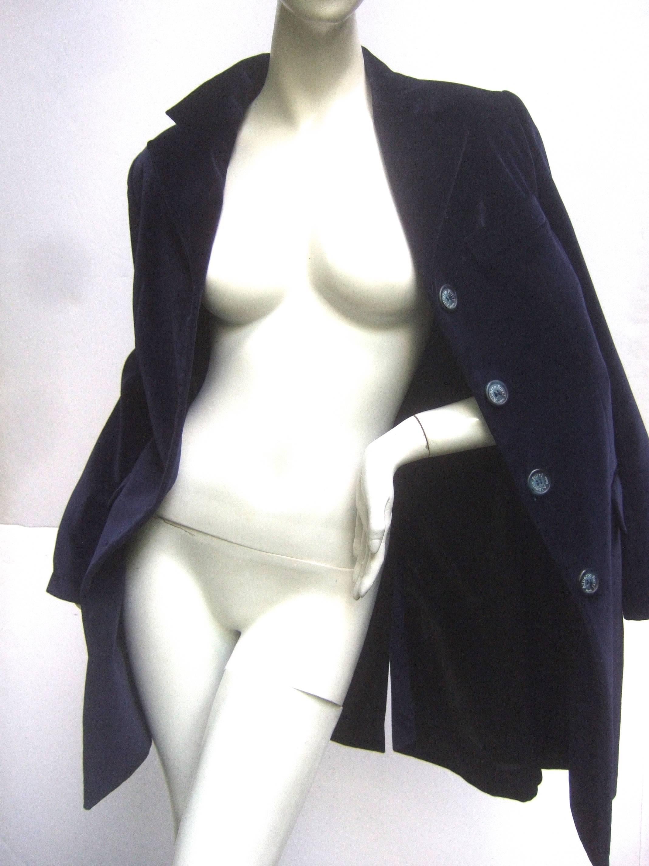 Women's Alberto Forti Roma Midnight Blue Cotton Velvet Coat  For Sale