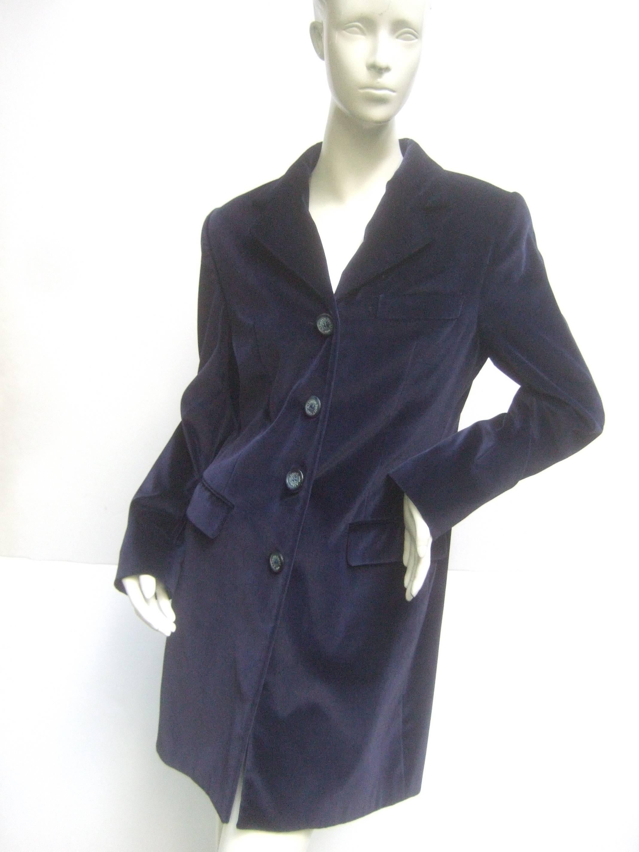 Alberto Forti Roma Midnight Blue Cotton Velvet Coat  For Sale 2