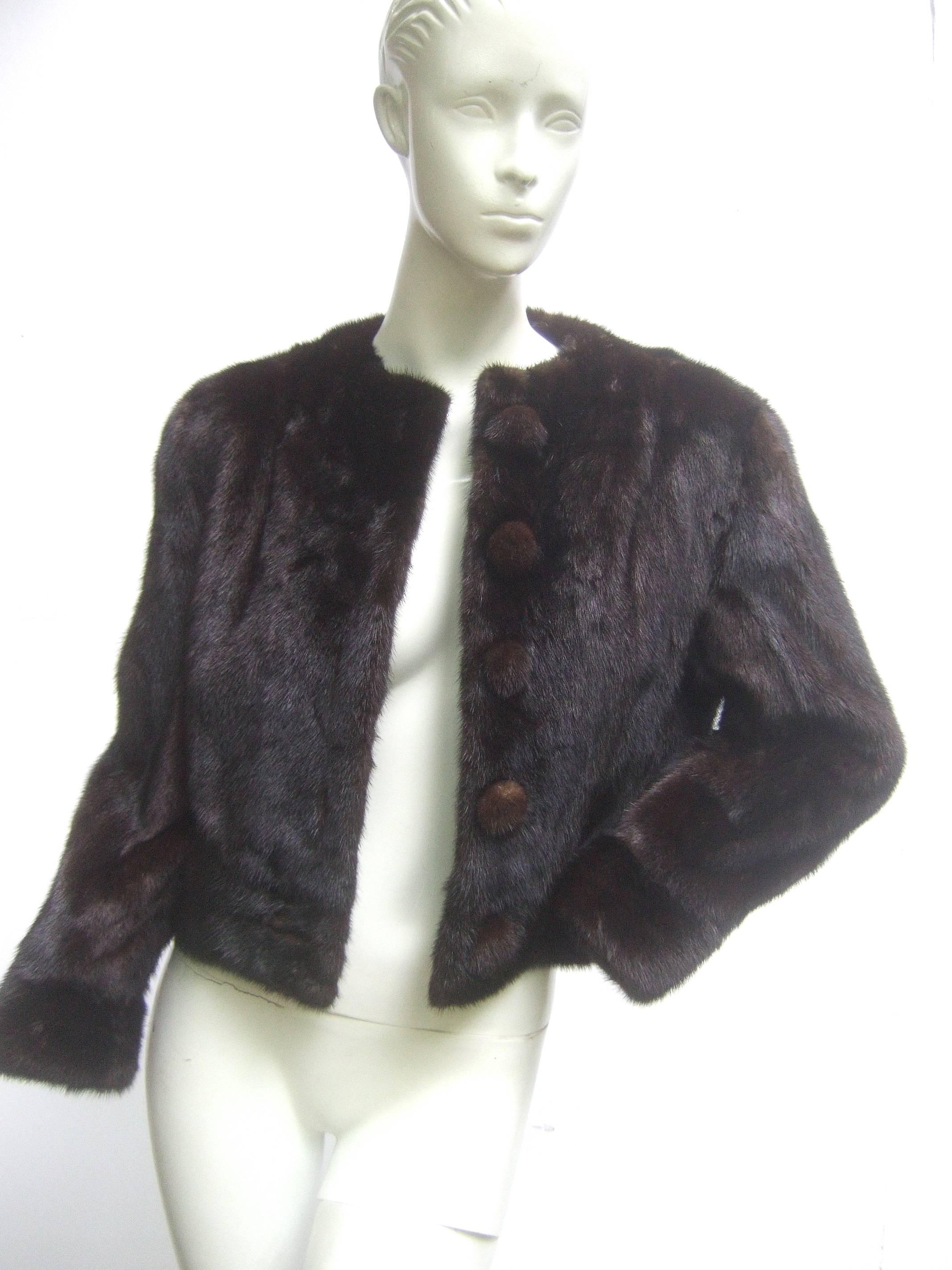 Black Luxurious Mink Fur Cropped Jacket c 1970