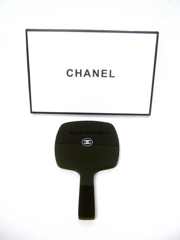 Chanel Sleek Black Lucite Hand Mirror in Chanel Box at 1stDibs