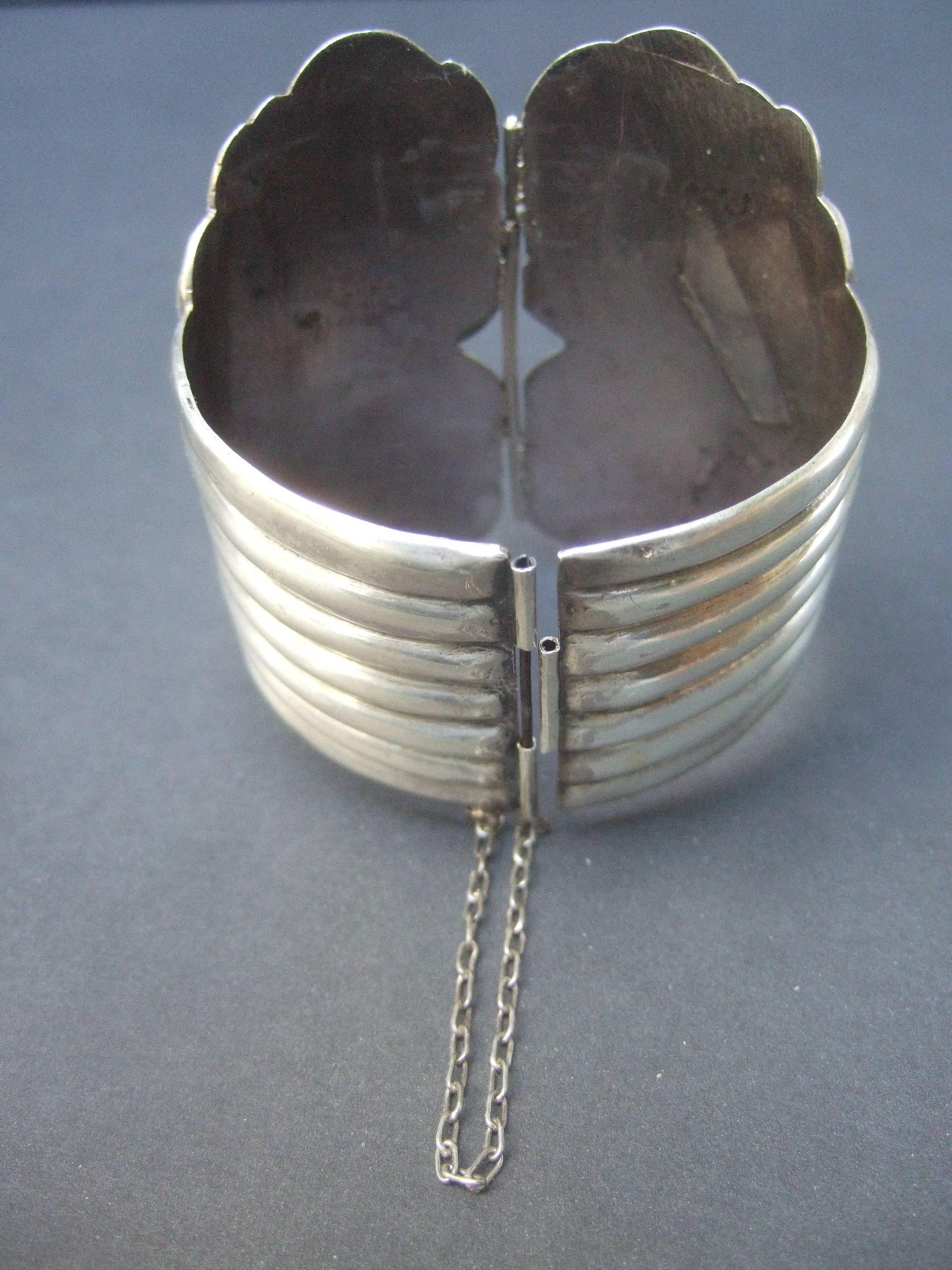 Mexican Sterling Massive Hinged Artisan Cuff Bracelet c 1940s 3