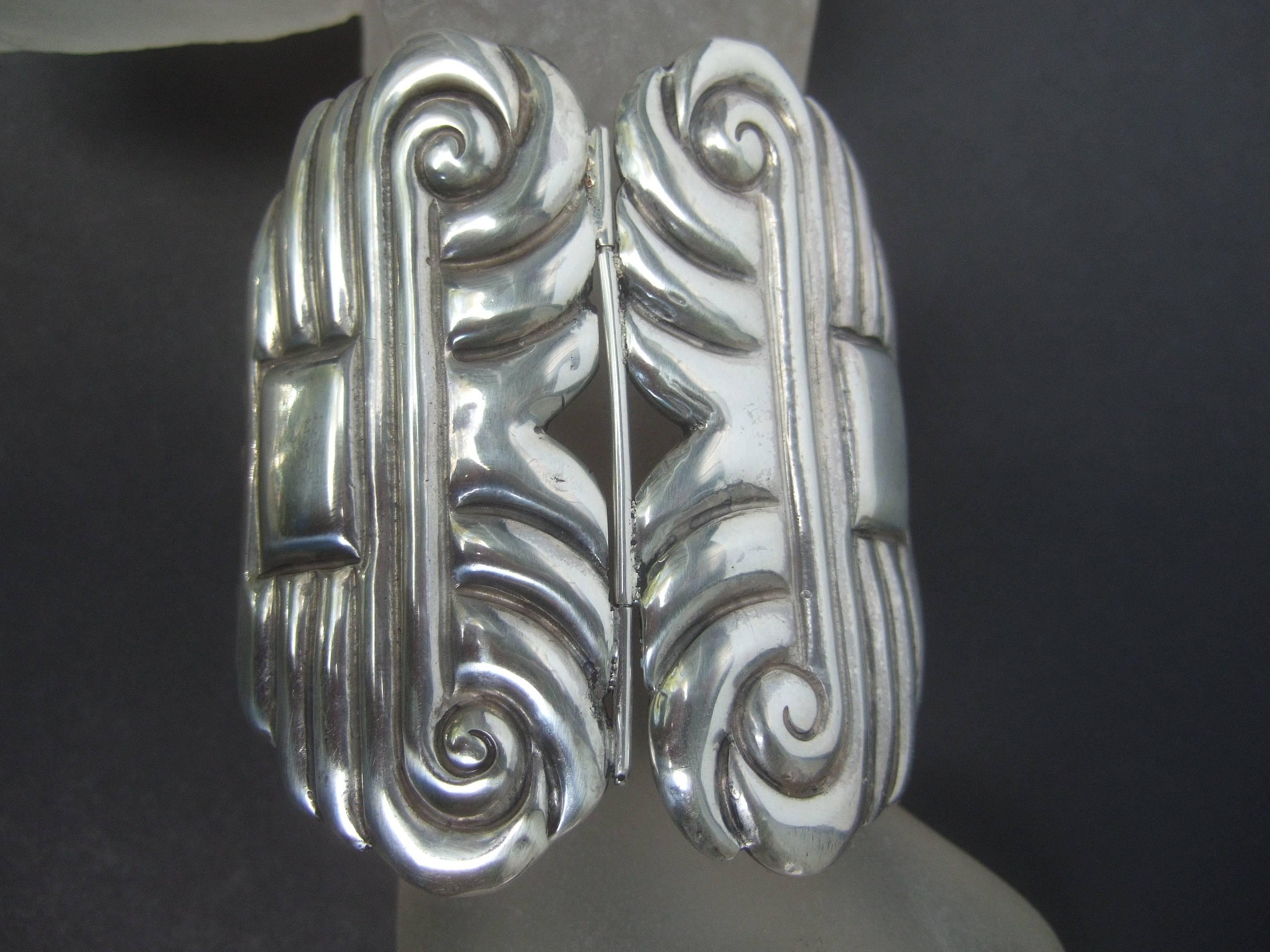 Mexican Sterling Massive Hinged Artisan Cuff Bracelet c 1940s 4