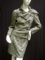 Carolina Herrera Braun karierter Wollrock Anzug Made in Italy