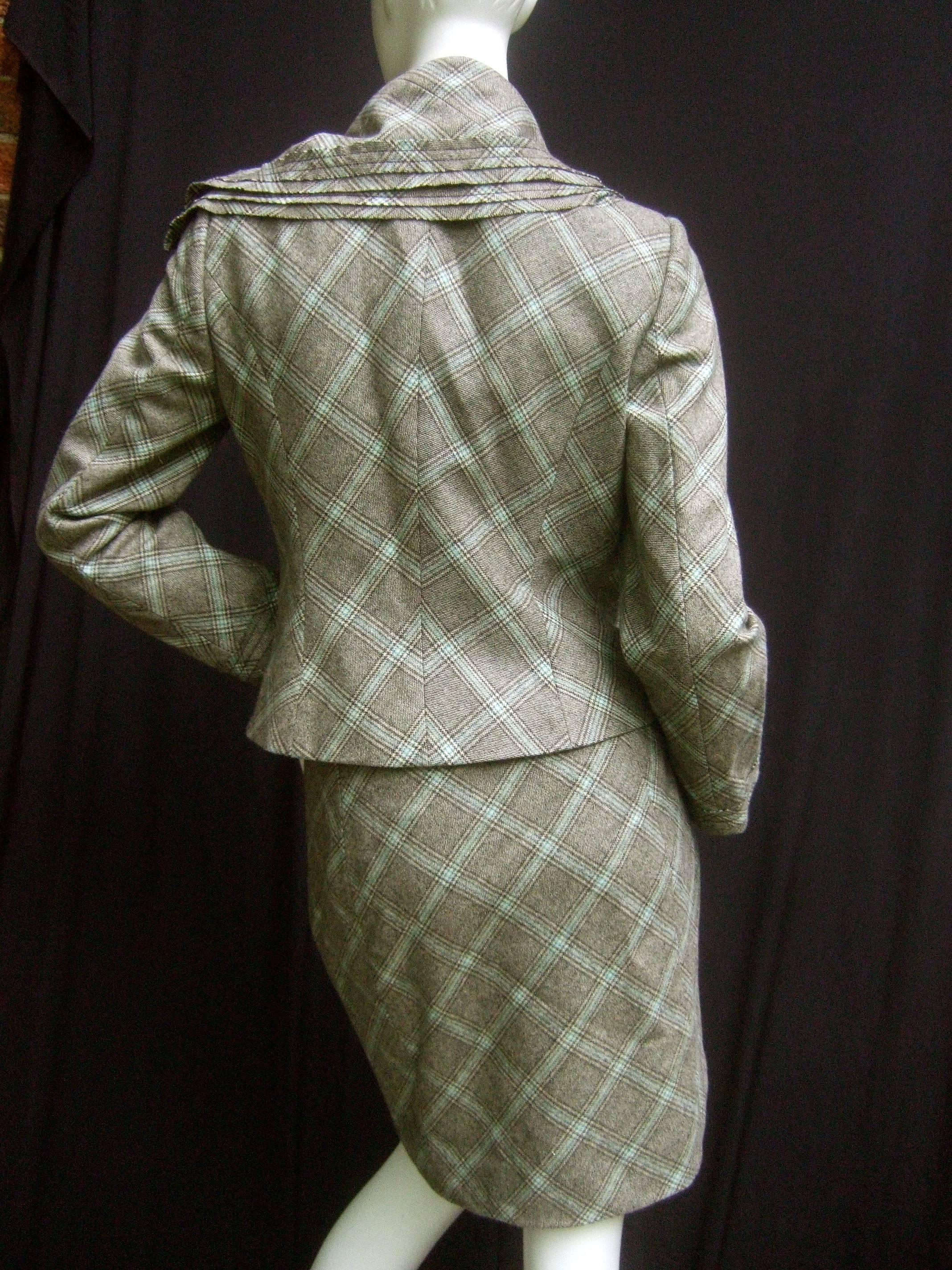 Carolina Herrera Brown Plaid Wool Skirt Suit Made in Italy  1