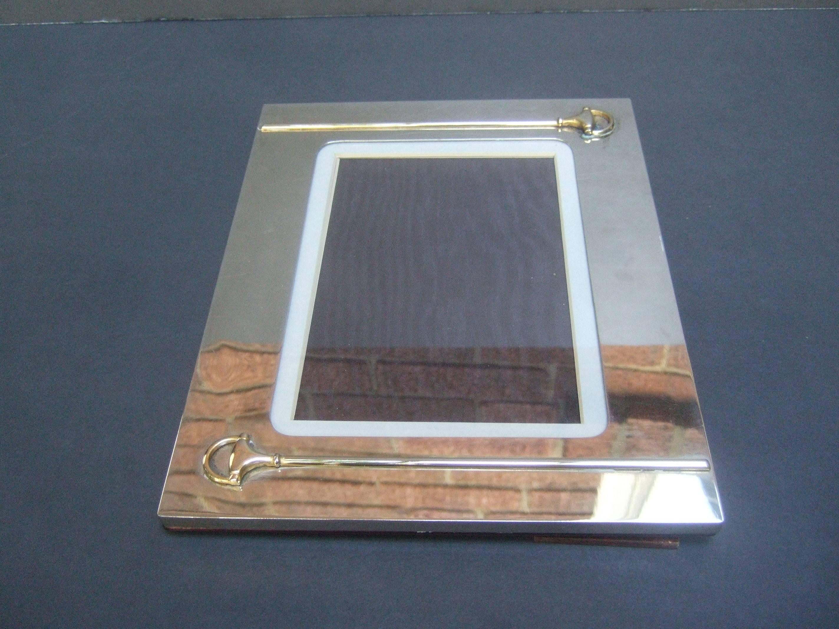 Gucci Italy Sleek Chrome Bridal Picture Frame c 1970s In Good Condition In University City, MO