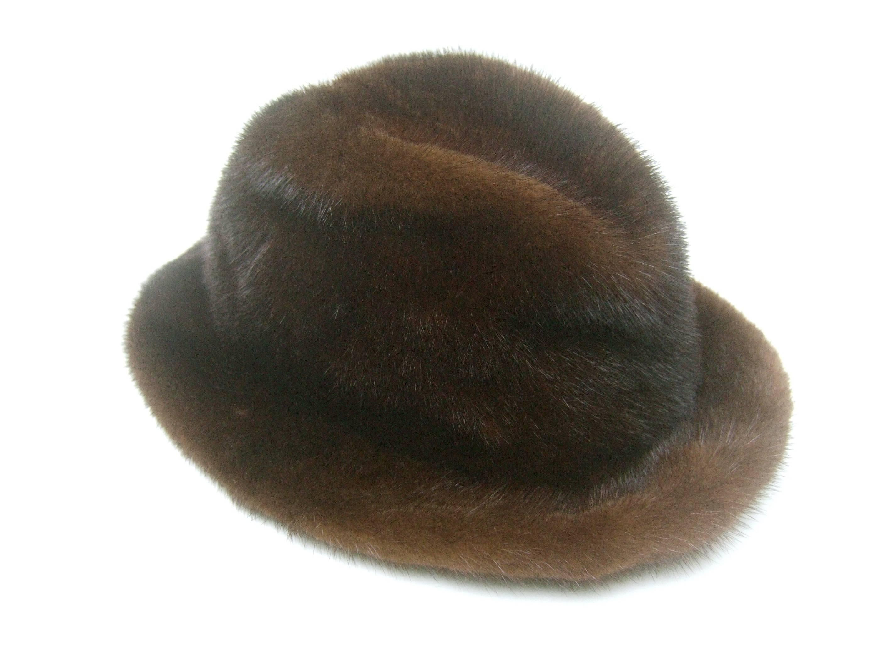 Women's Adolfo Plush Mink Fedora Hat for Saks Fifth Avenue c 1970s