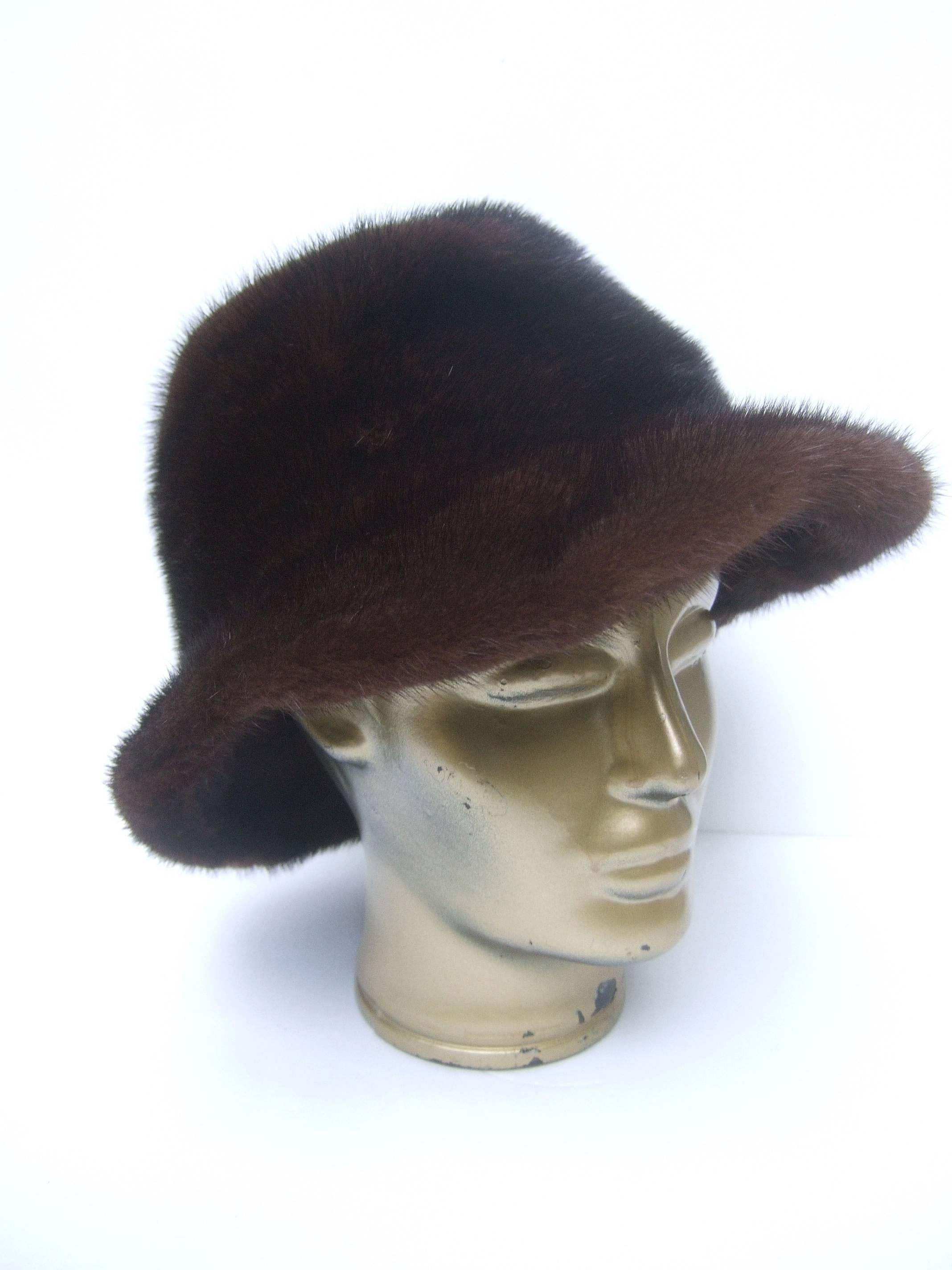 Adolfo Plush Mink Fedora Hat for Saks Fifth Avenue c 1970s 1