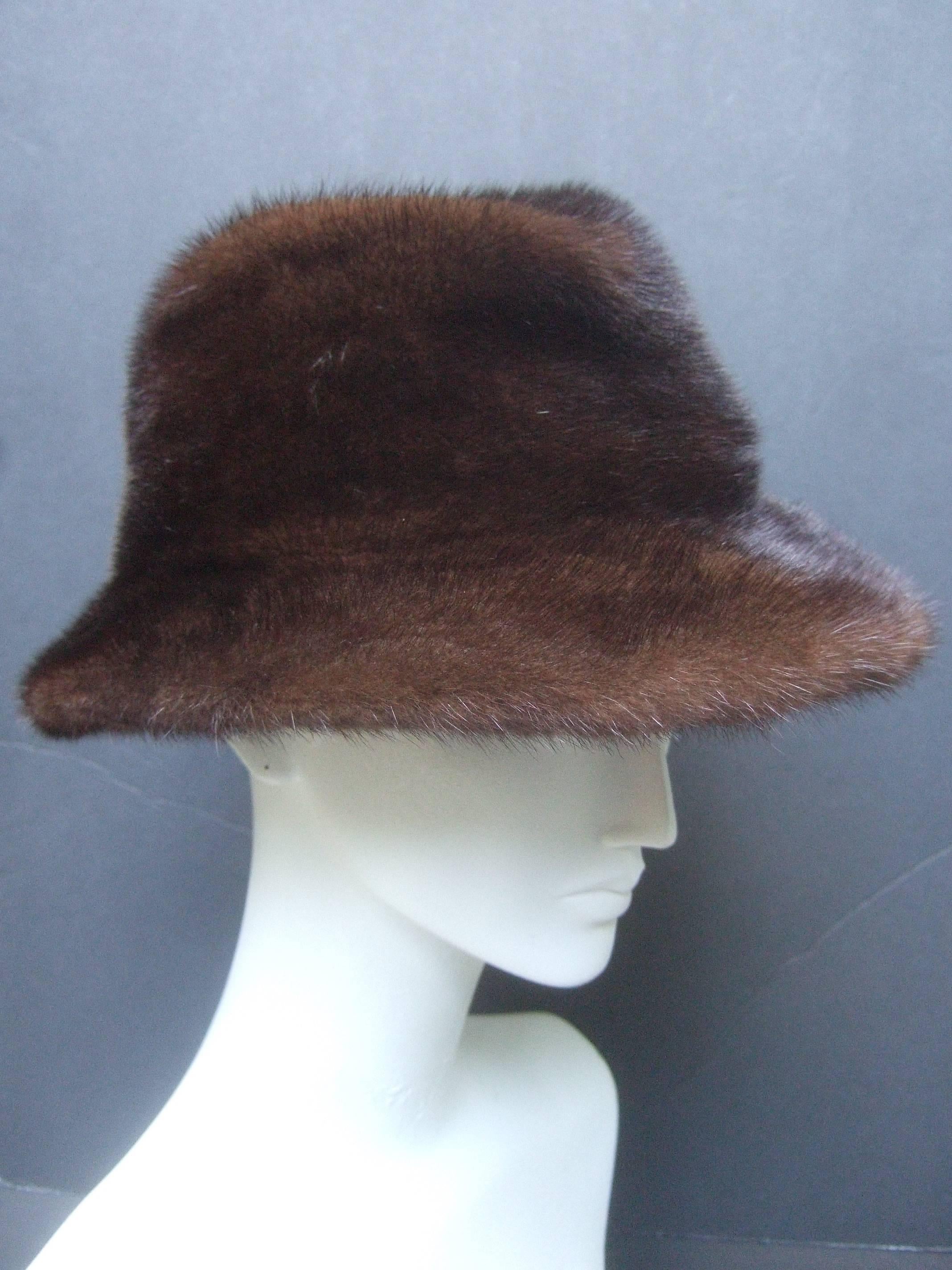 Adolfo Plush Mink Fedora Hat for Saks Fifth Avenue c 1970s 3
