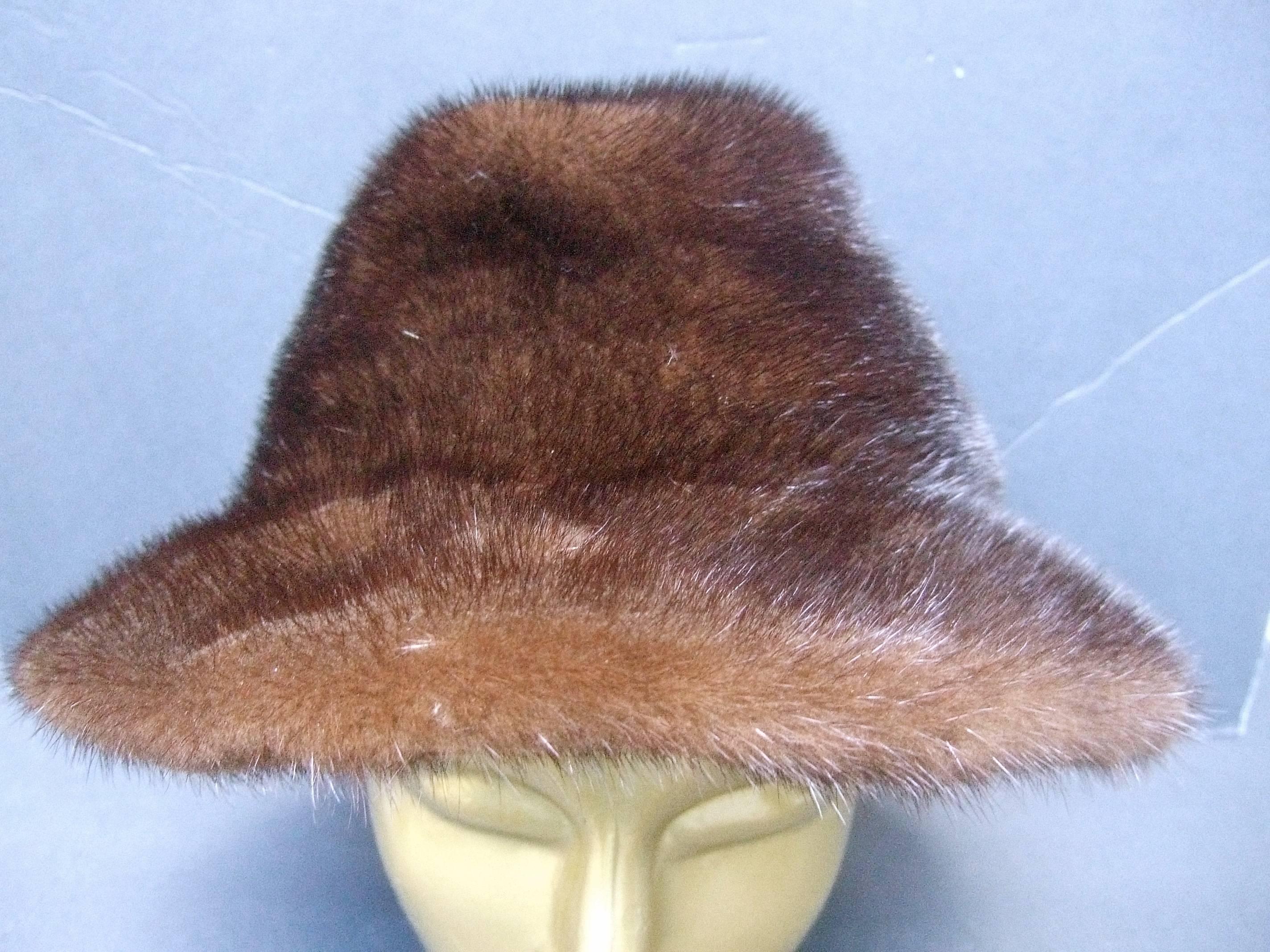 Adolfo Plush Mink Fedora Hat for Saks Fifth Avenue c 1970s 2