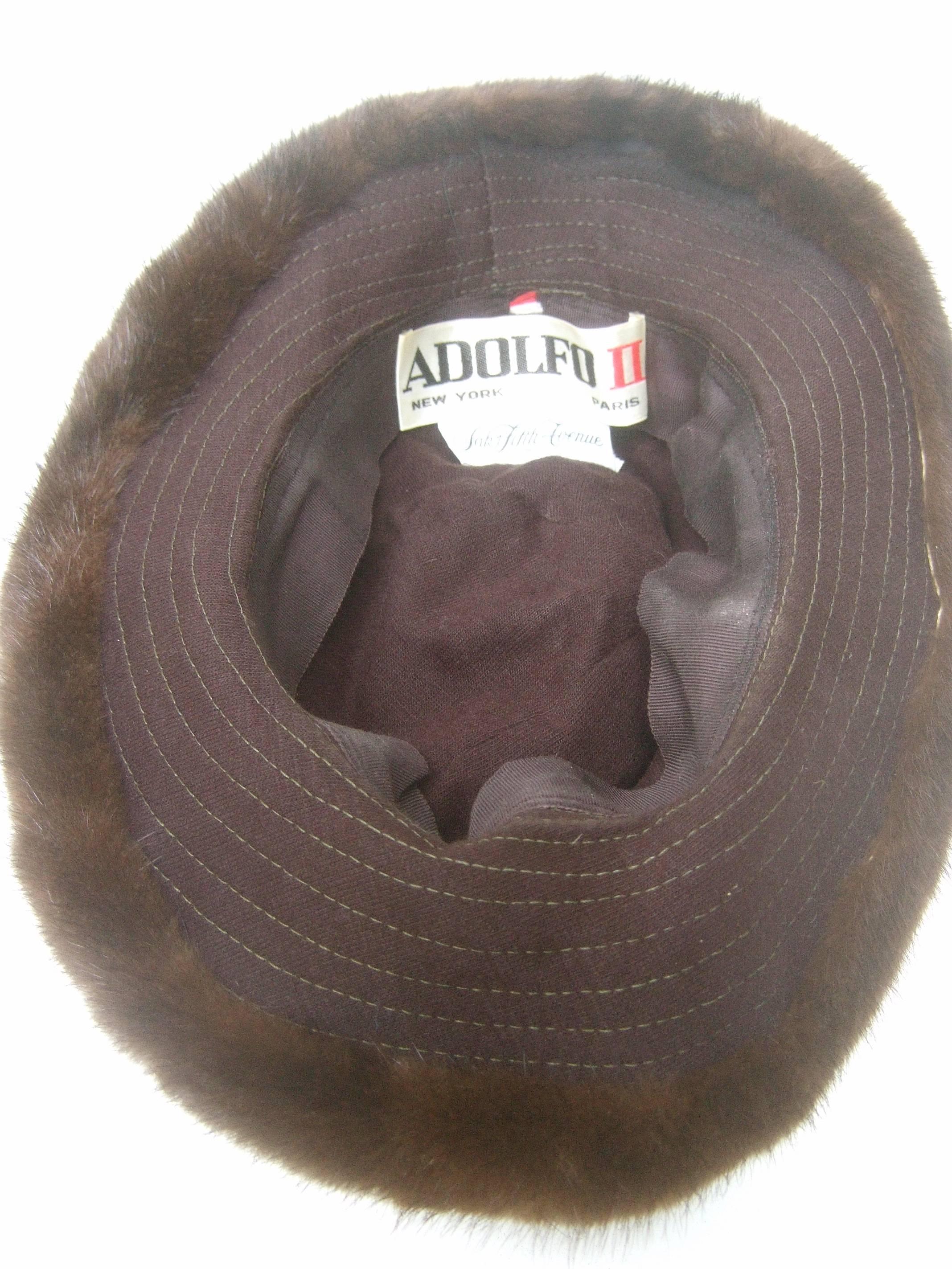 Adolfo Plush Mink Fedora Hat for Saks Fifth Avenue c 1970s 5