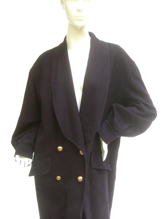 Black Jaeger London Dark Blue Wool Cocoon Coat c 1980s For Sale