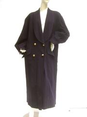 Jaeger London Dark Blue Wool Cocoon Coat c 1980s