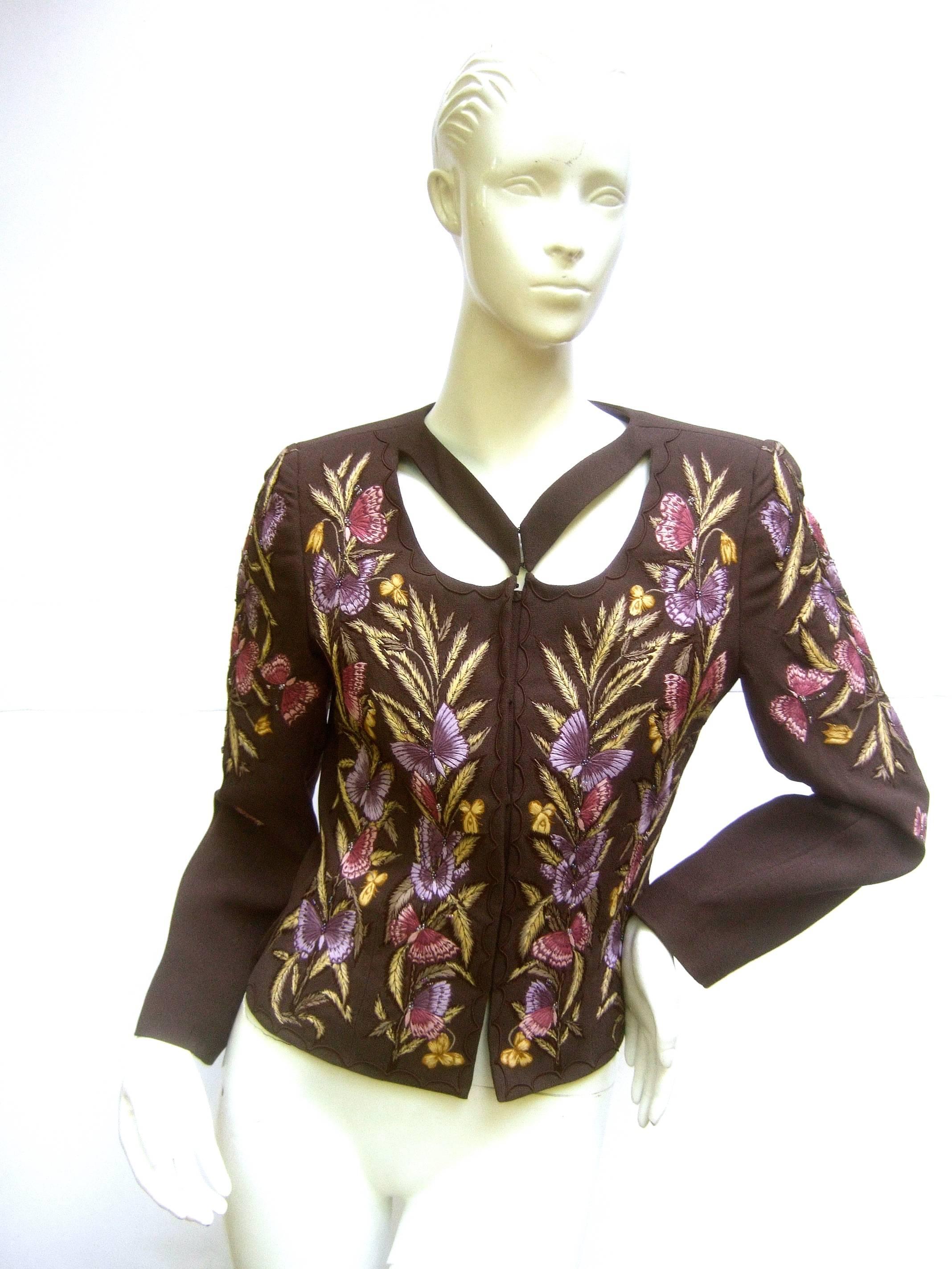 Black Embroidered Butterfly Brown Jacket by Zelda c 1990s 