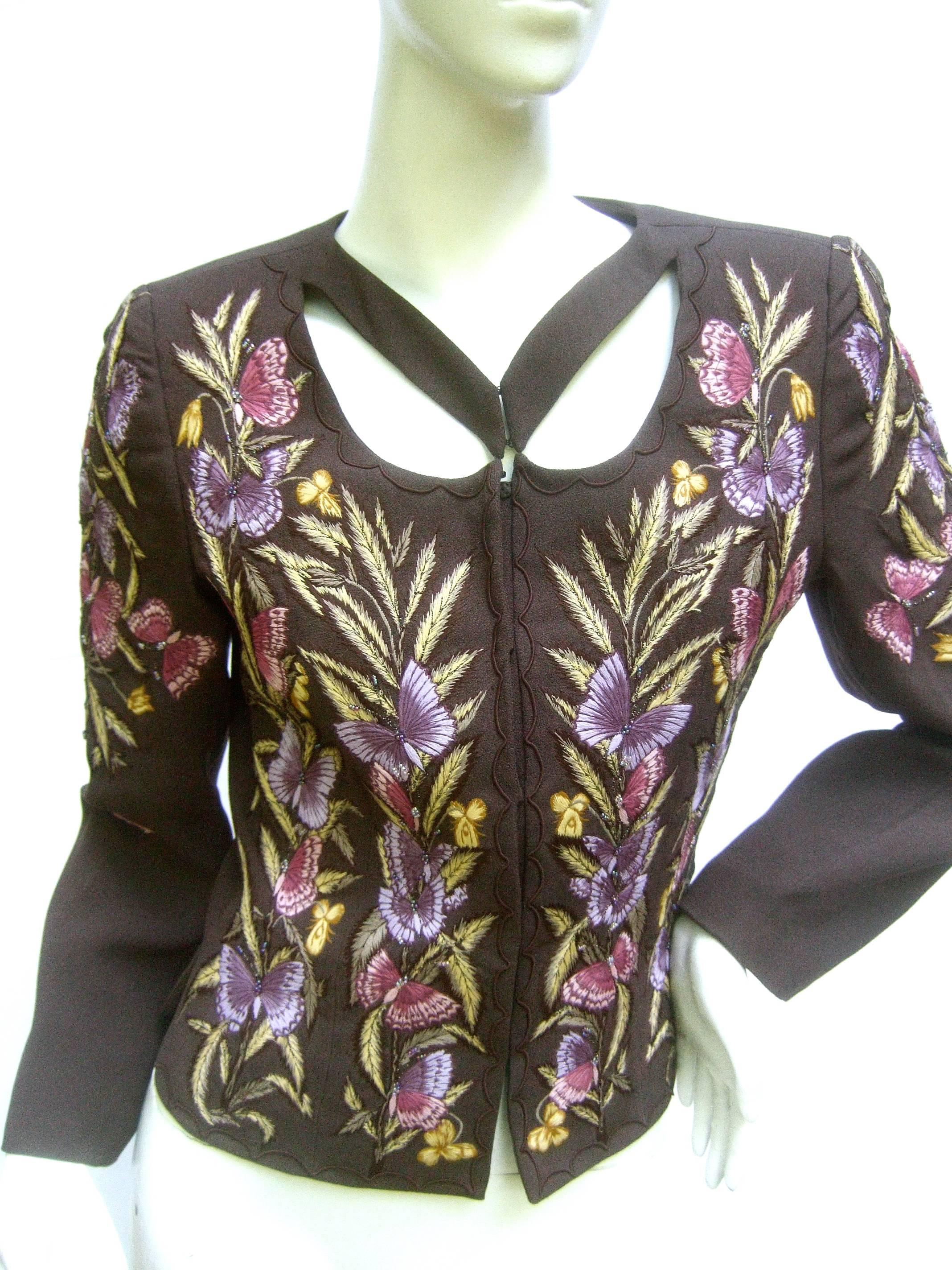 Embroidered Butterfly Brown Jacket by Zelda c 1990s  In Good Condition In University City, MO