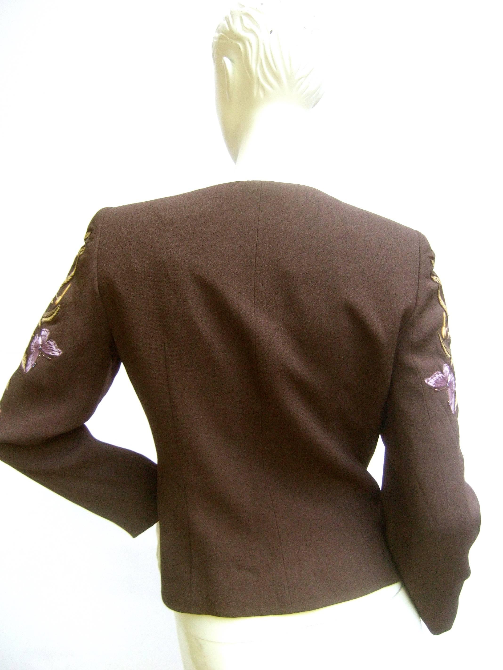 Embroidered Butterfly Brown Jacket by Zelda c 1990s  3
