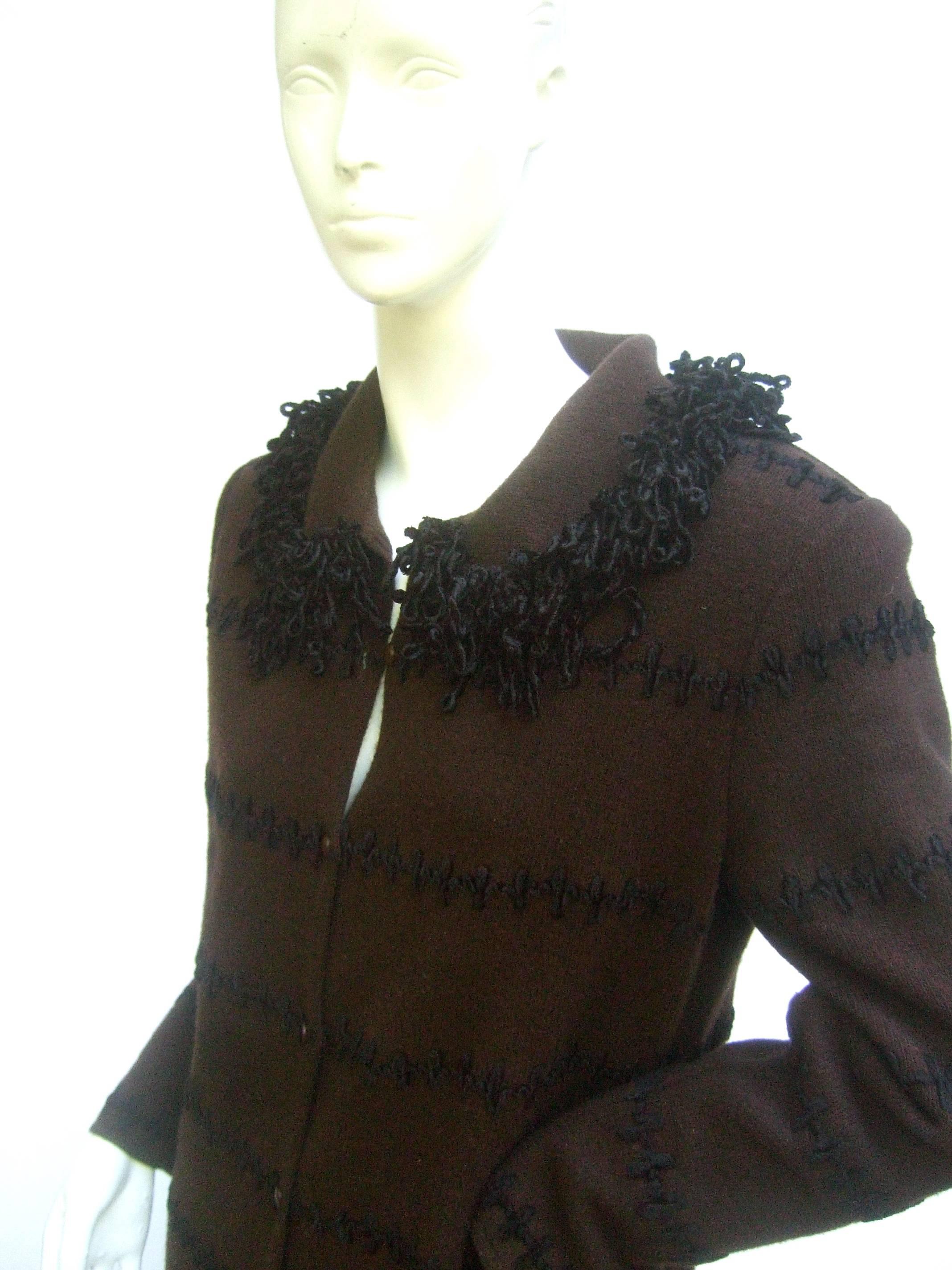 Black Fendi Italy Chocloate Brown Cardigan Sweater c 1990s  For Sale