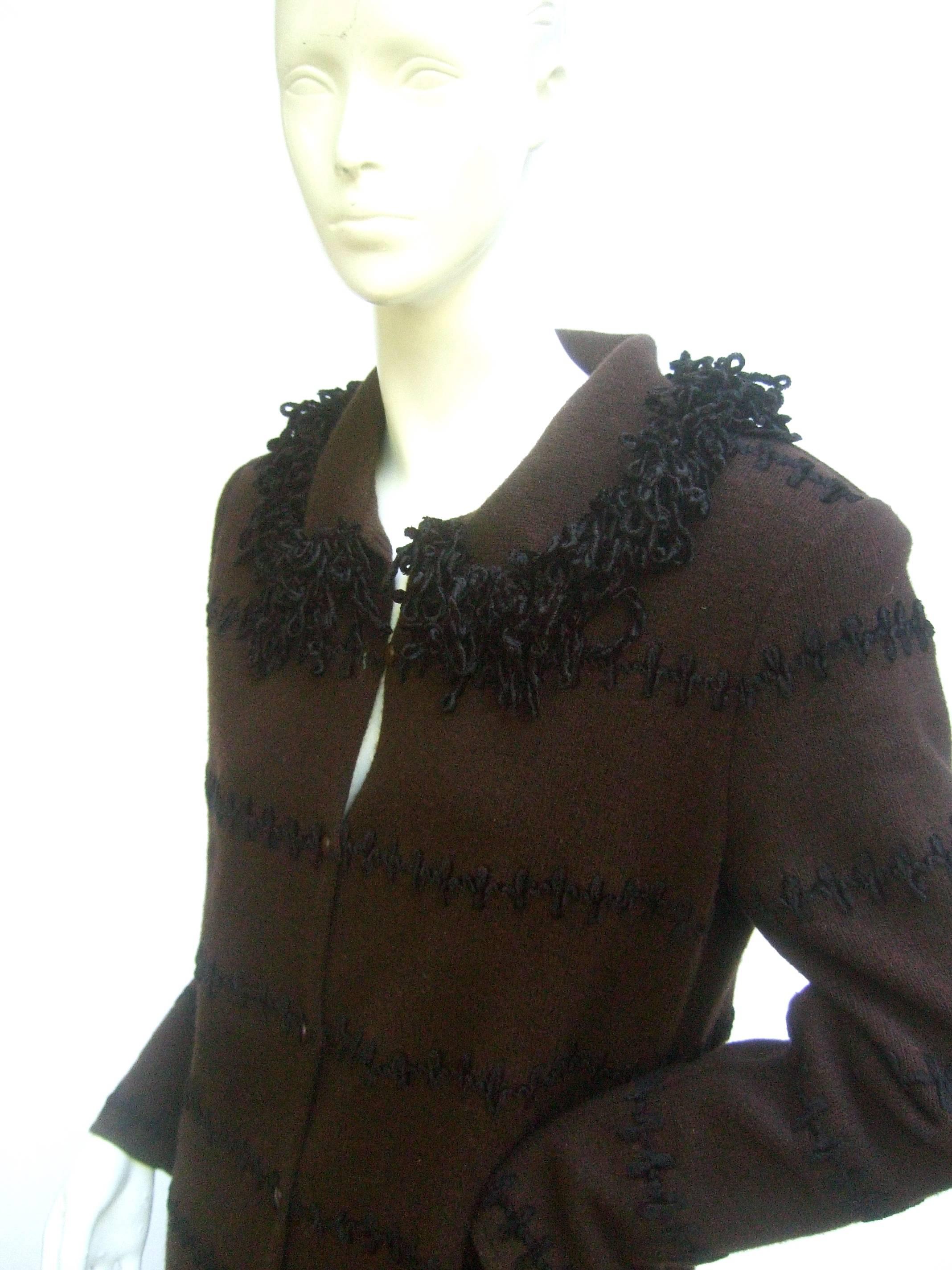 Black Fendi Italy Chocloate Brown Cardigan Sweater c 1990s For Sale