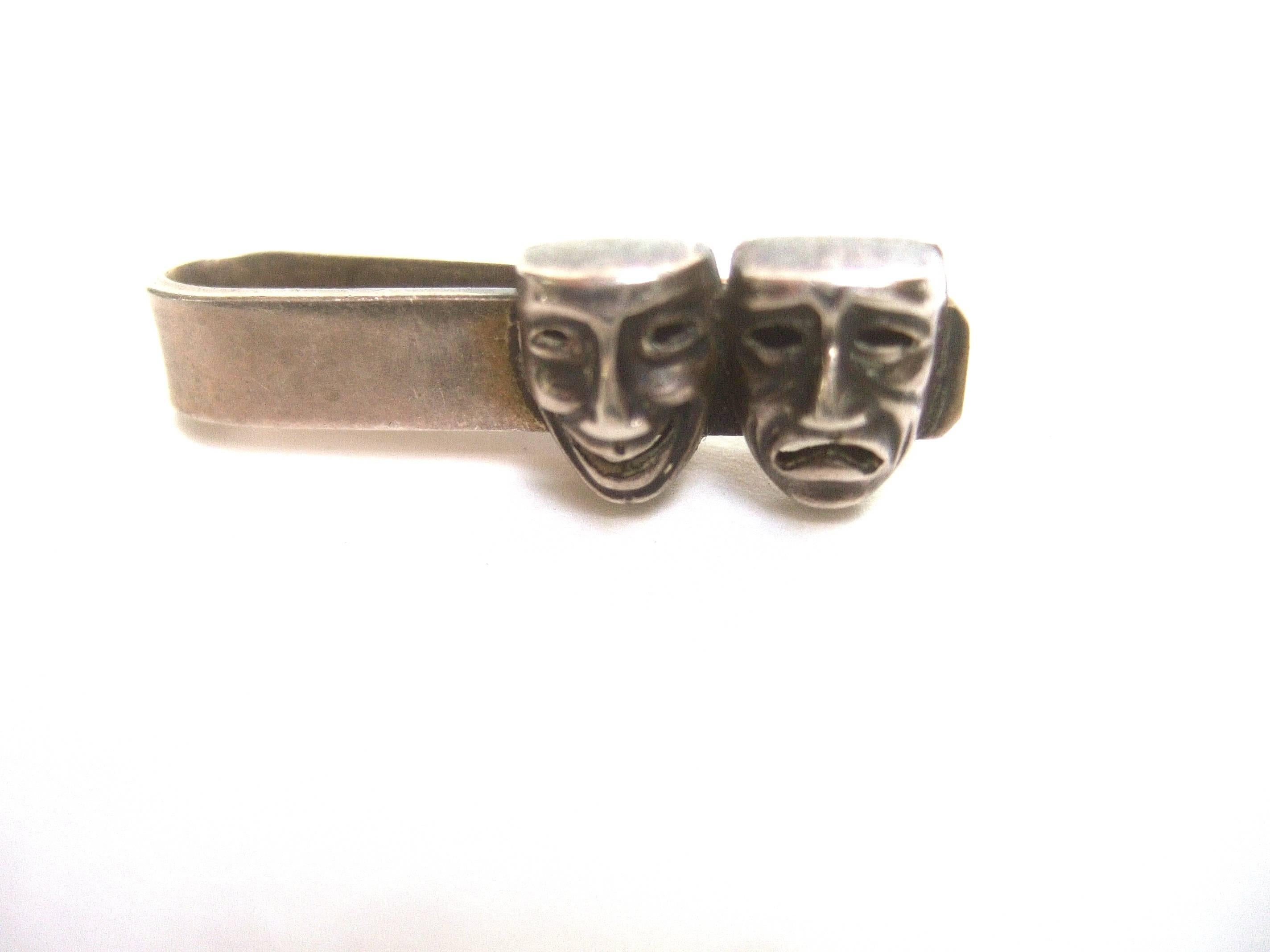 Mexican Sterling Comedy & Tragedy Cuff Links Tie Bar Set c 1960 For Sale 2