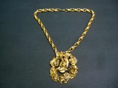 Massive Gilt Metal Virgo Zodiac Pendant Necklace c 1970s