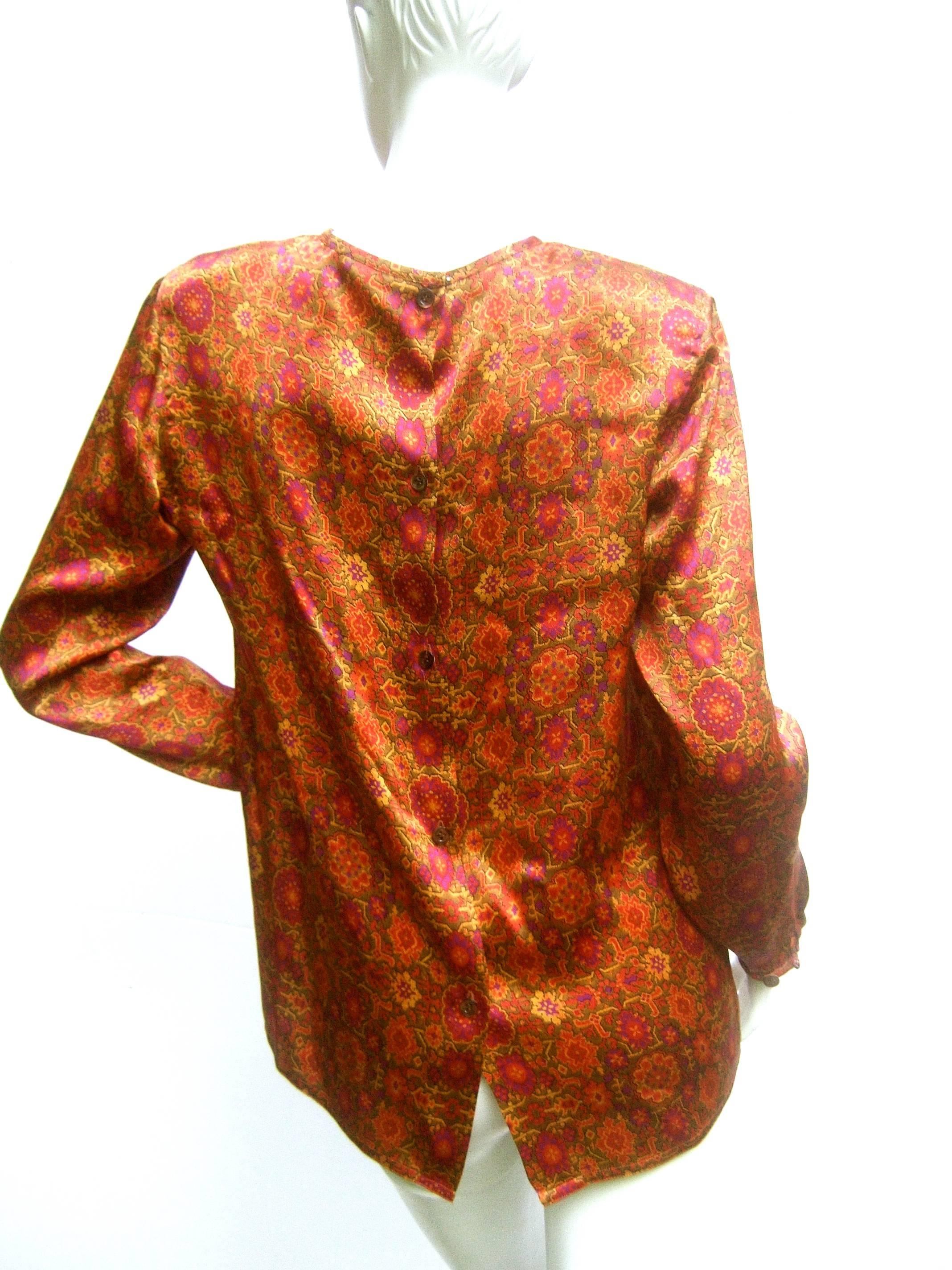 Salvatore Ferragamo Silk Floral Print Blouse c 1980s  For Sale 5