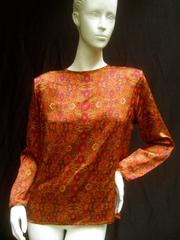 Salvatore Ferragamo Silk Floral Print Blouse c 1980s