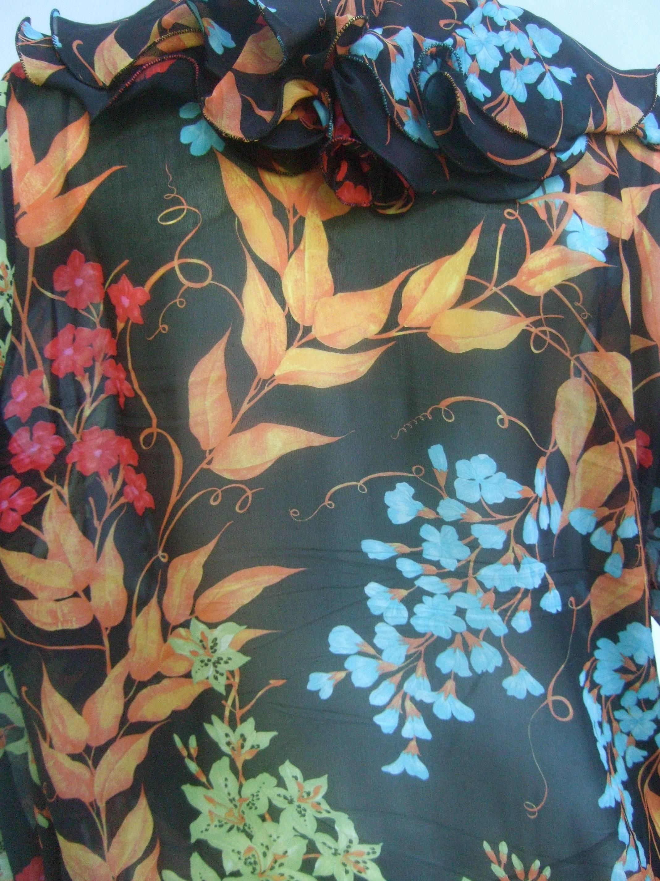 Averardo Besi Italy Silk Floral Ruffled Sheer Blouse  3