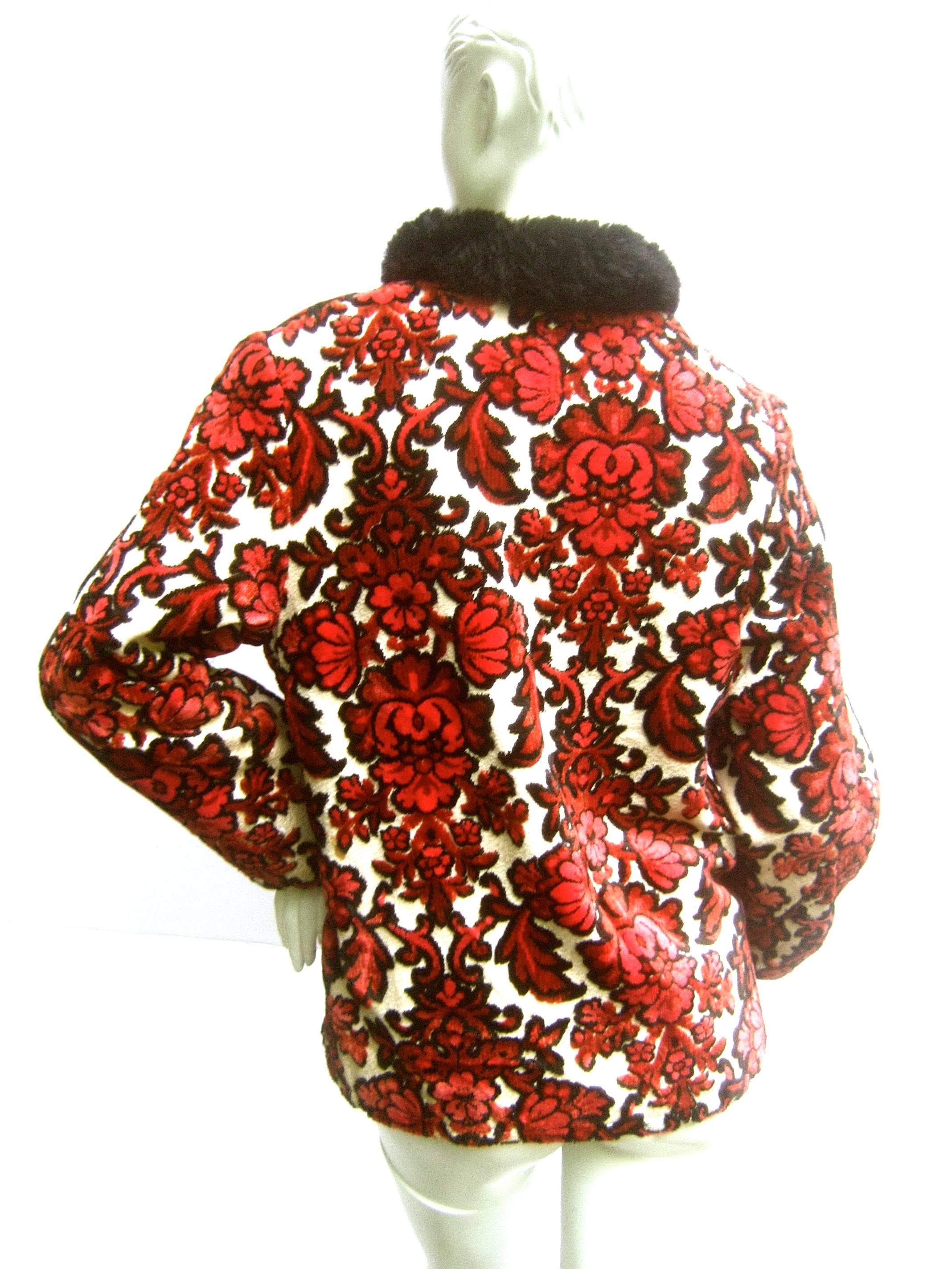 1960s Brocade Cut Velvet Zippered Jacket  For Sale 1