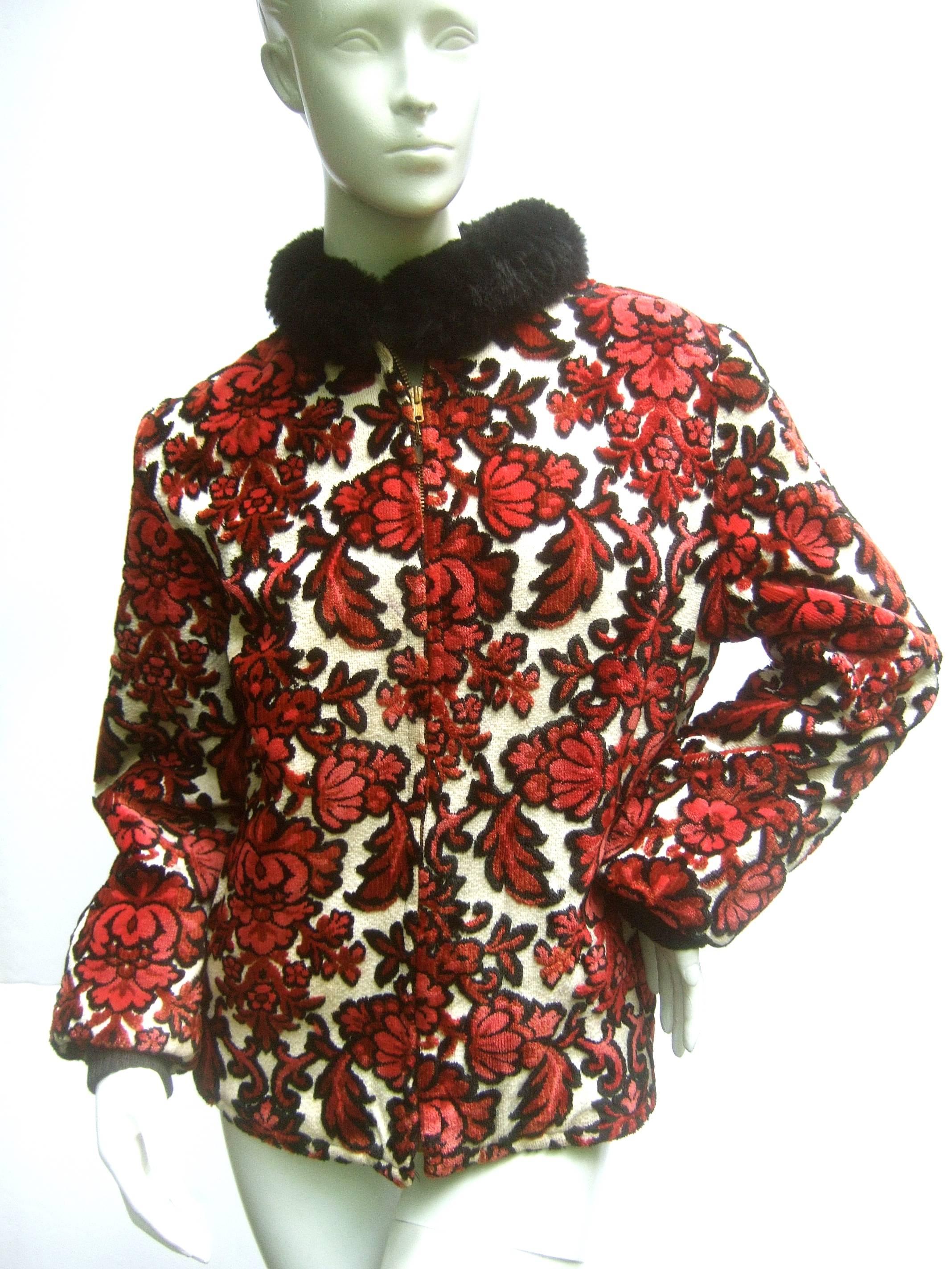 1960s Brocade Cut Velvet Zippered Jacket  For Sale 2