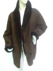 Neiman Marcus Chocolate Brown Suede Faux Fur Shearling Jacket