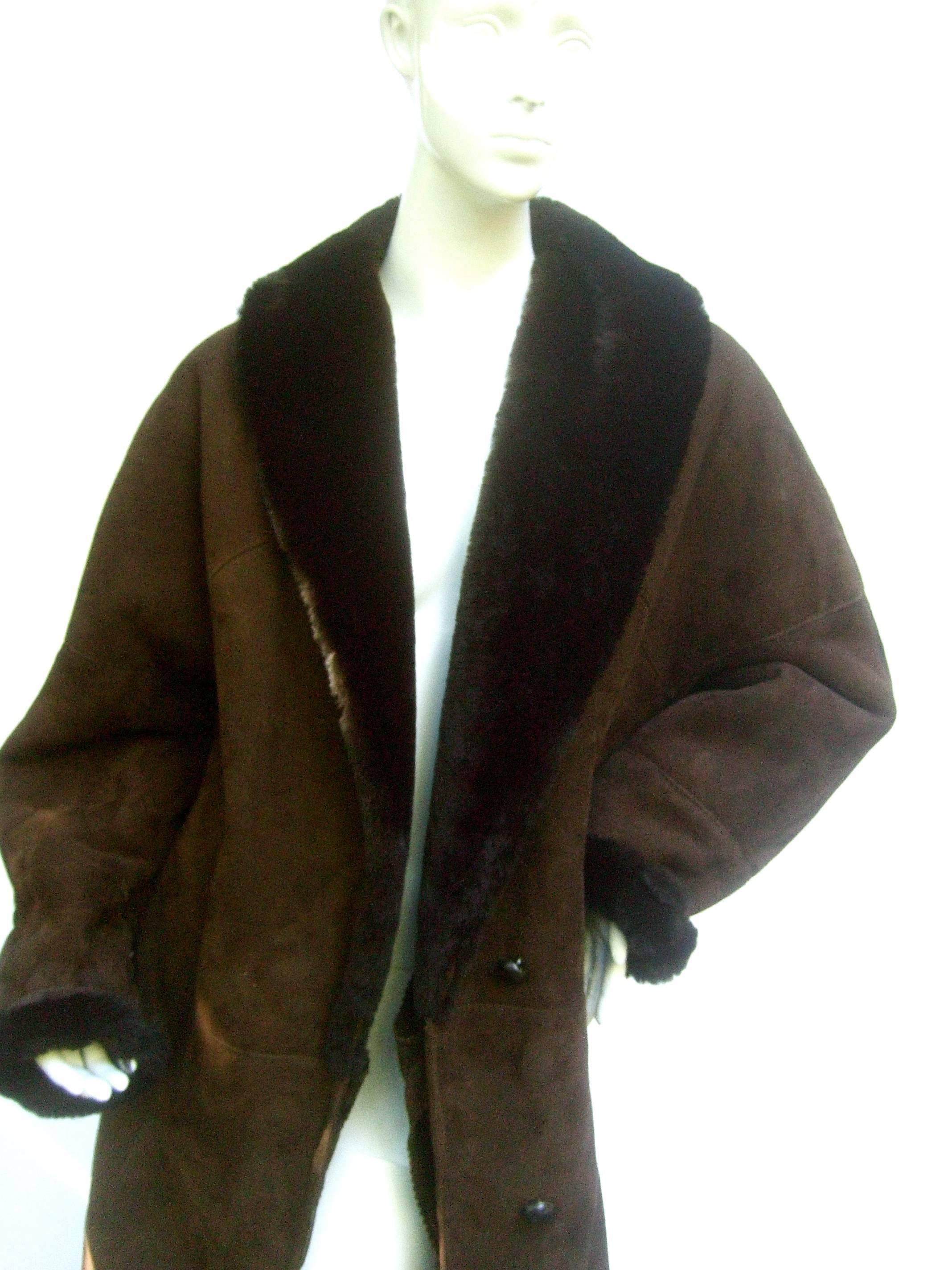 Neiman Marcus Chocolate Brown Suede Faux Fur Shearling Jacket  In Excellent Condition In University City, MO