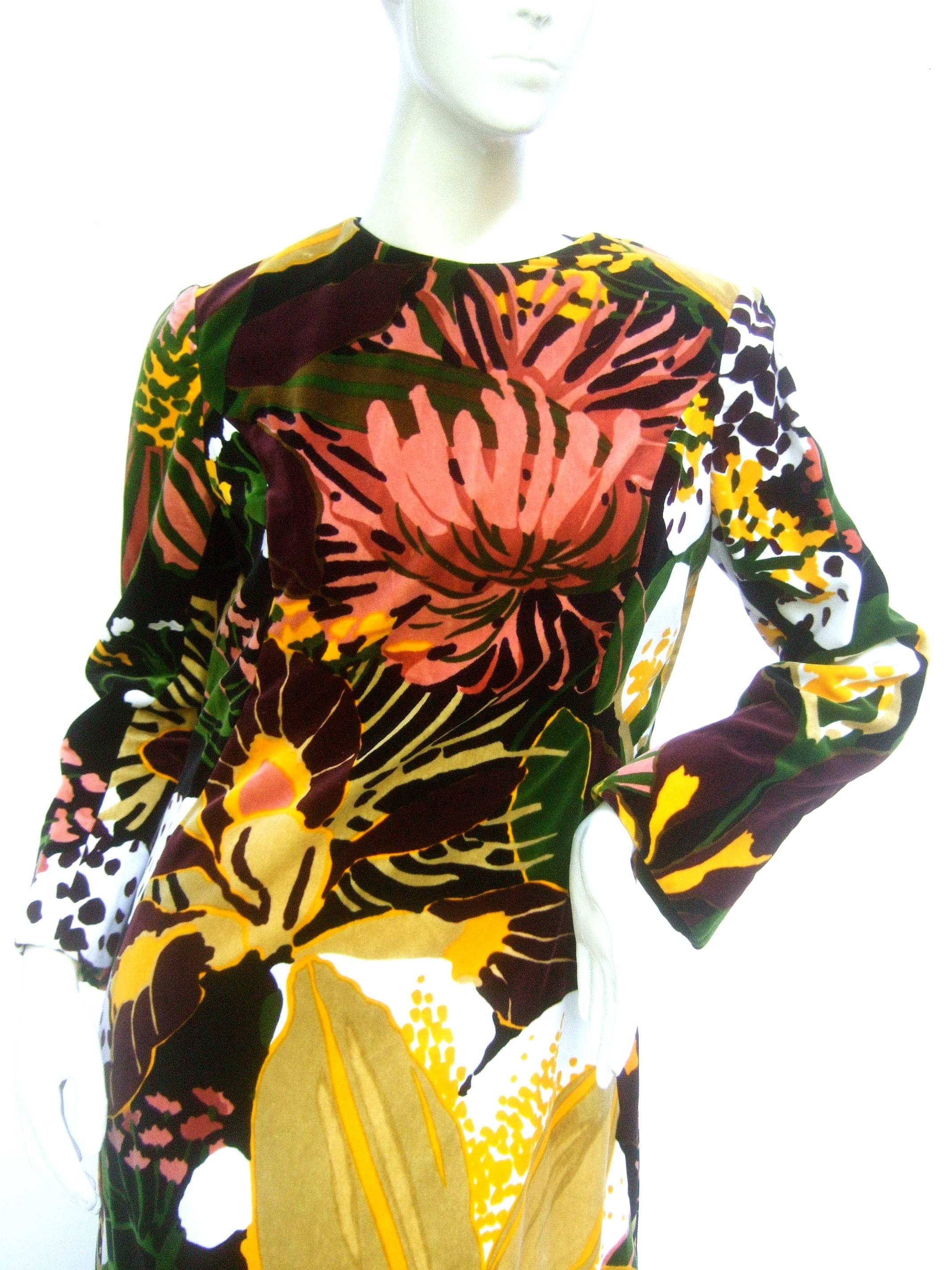 Bill Blass Stunning Cotton Velvet Floral Gown c 1970  1