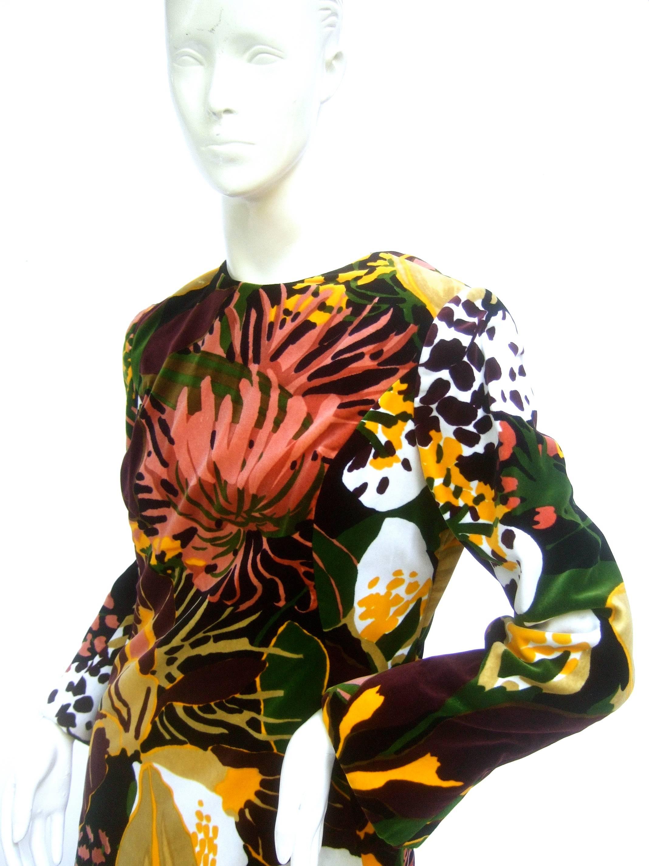 Brown Bill Blass Stunning Cotton Velvet Floral Gown c 1970 