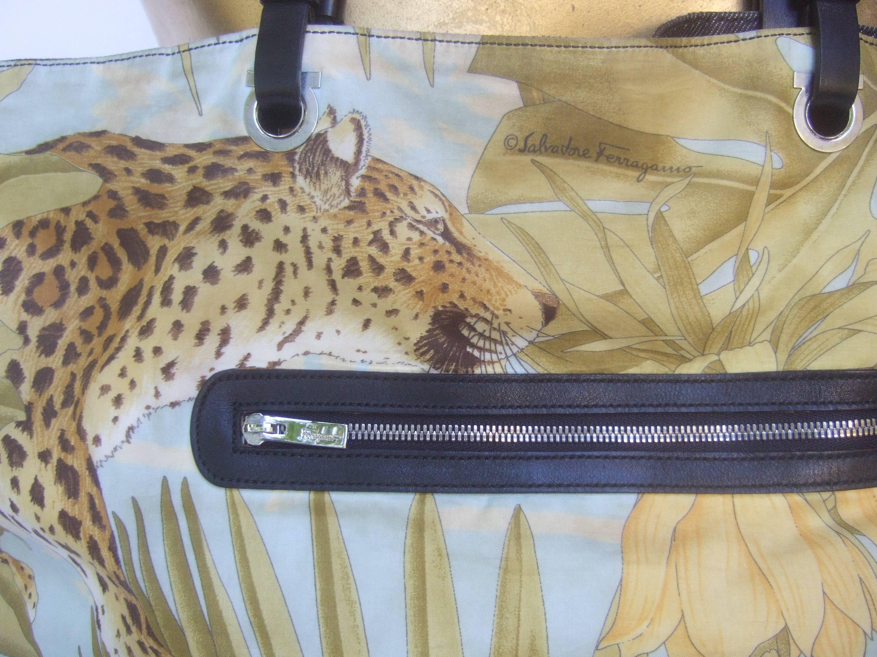 Salvatore Ferragamo Jungle Print Cloth Tote Bag c 1990 In Good Condition In University City, MO