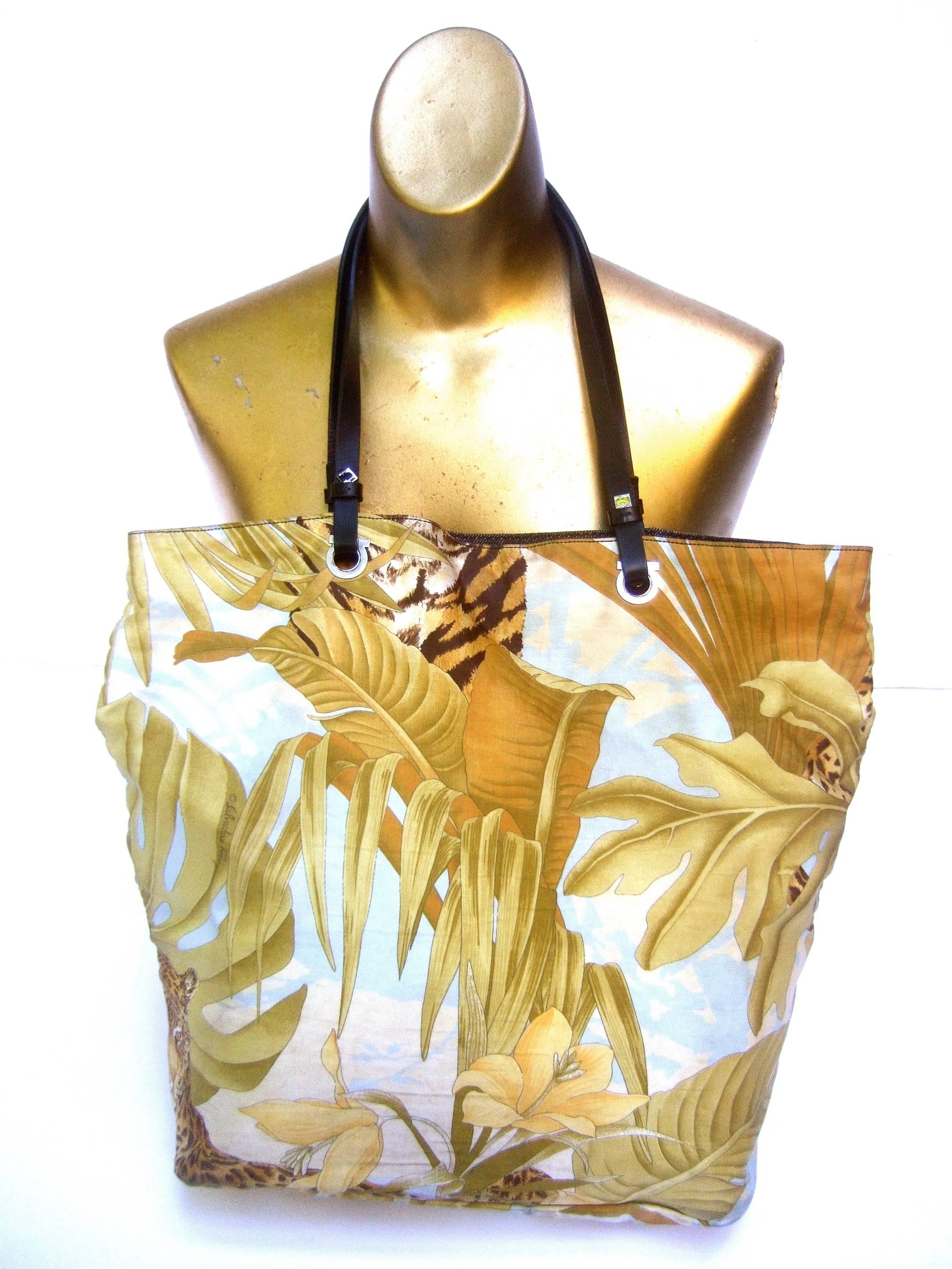 Women's Salvatore Ferragamo Jungle Print Cloth Tote Bag c 1990