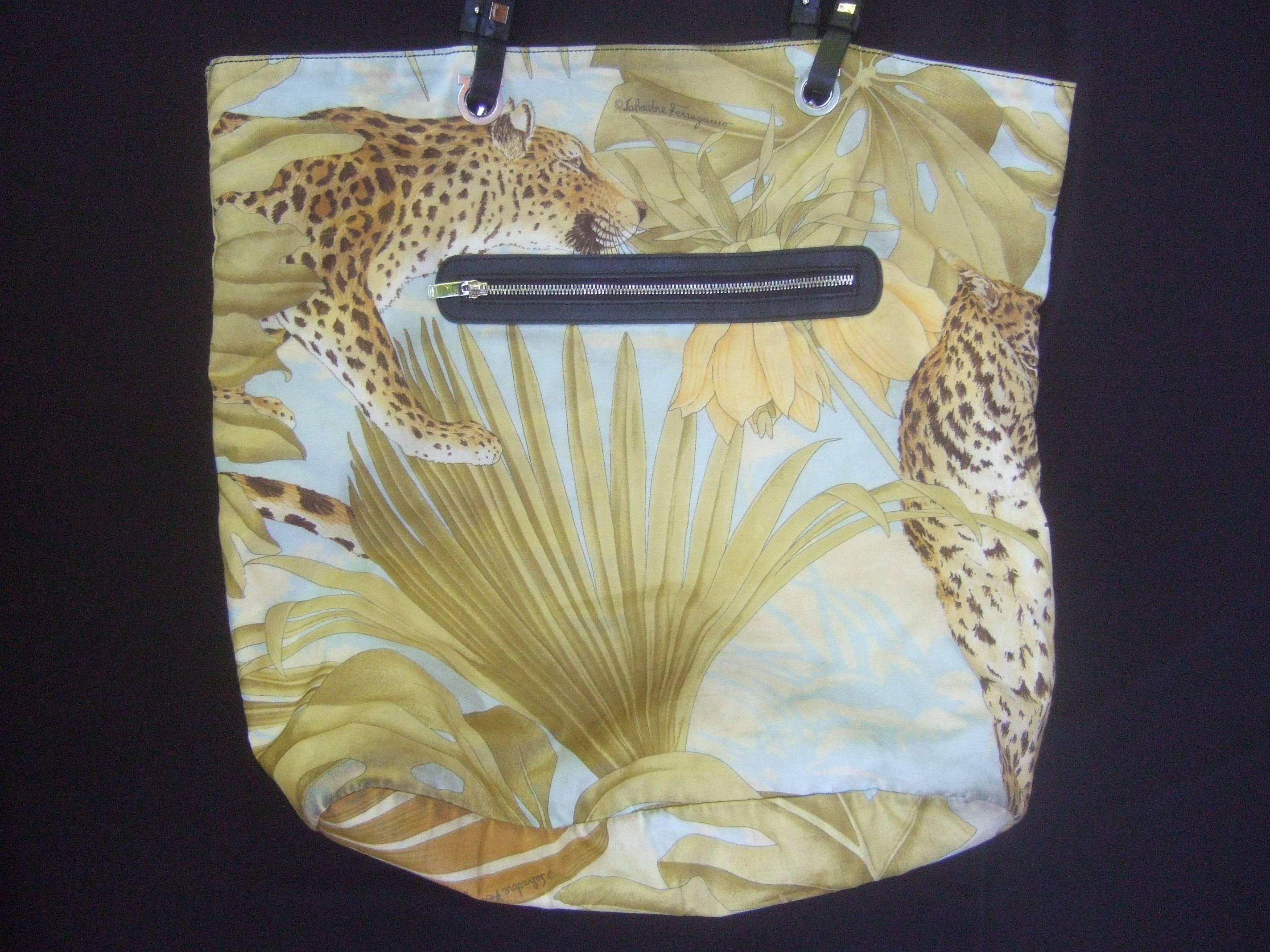 Salvatore Ferragamo Jungle Print Cloth Tote Bag c 1990 3