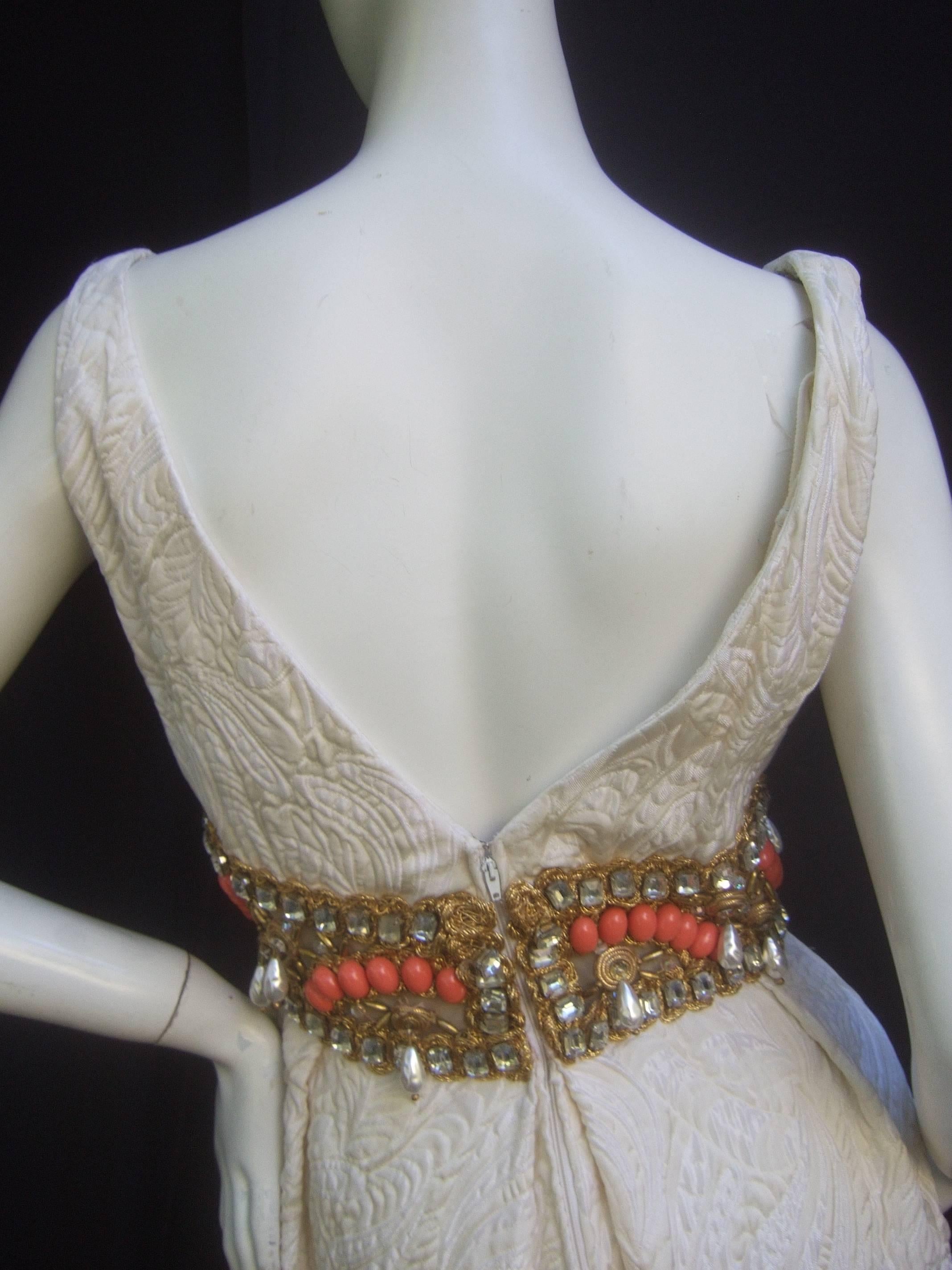 Ceil Chapman Stunning Ivory Brocade Jeweled Empire Gown c 1960 For Sale 1