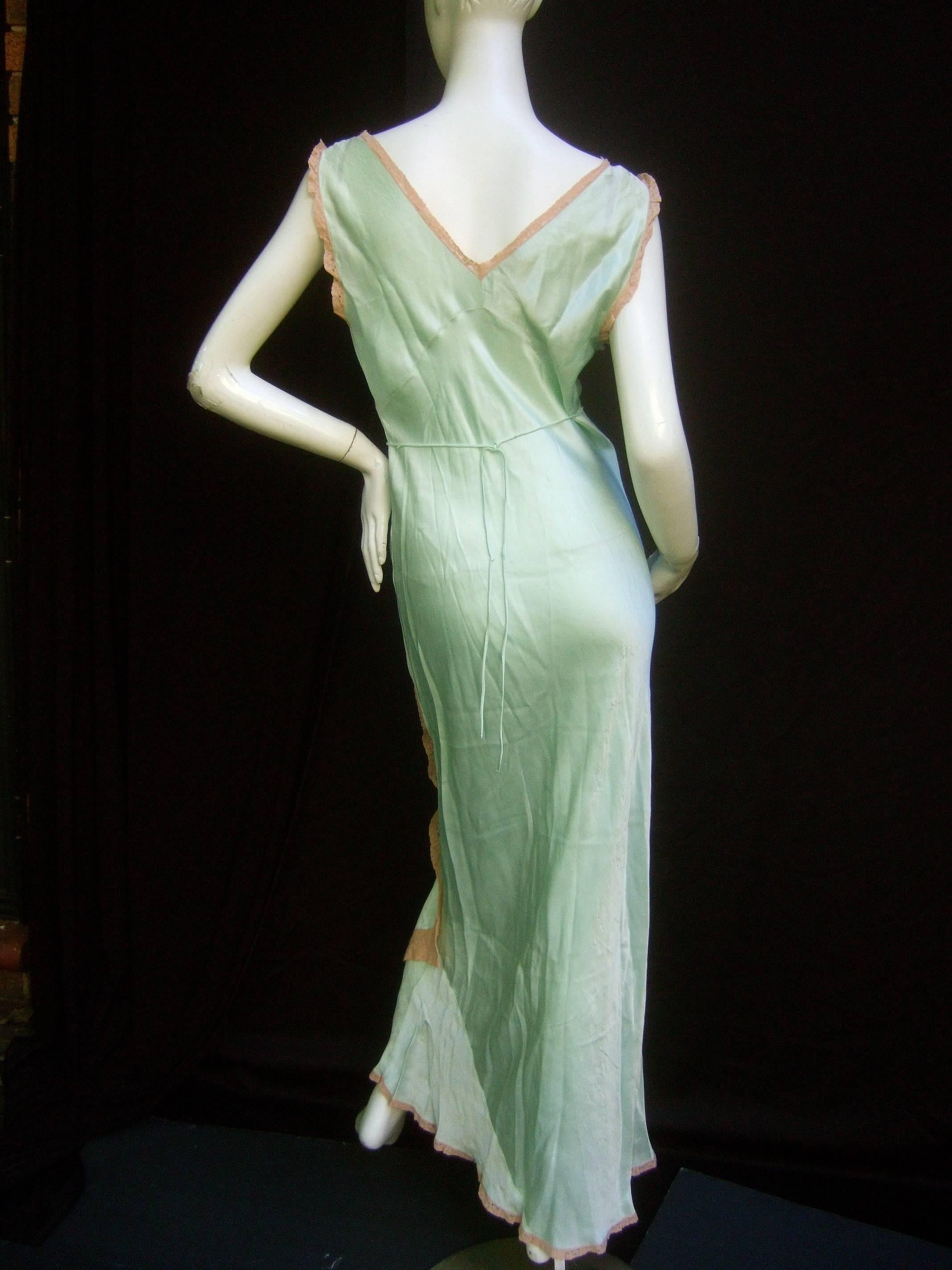 1940s Luxurious Mint Green Silk Gown  2