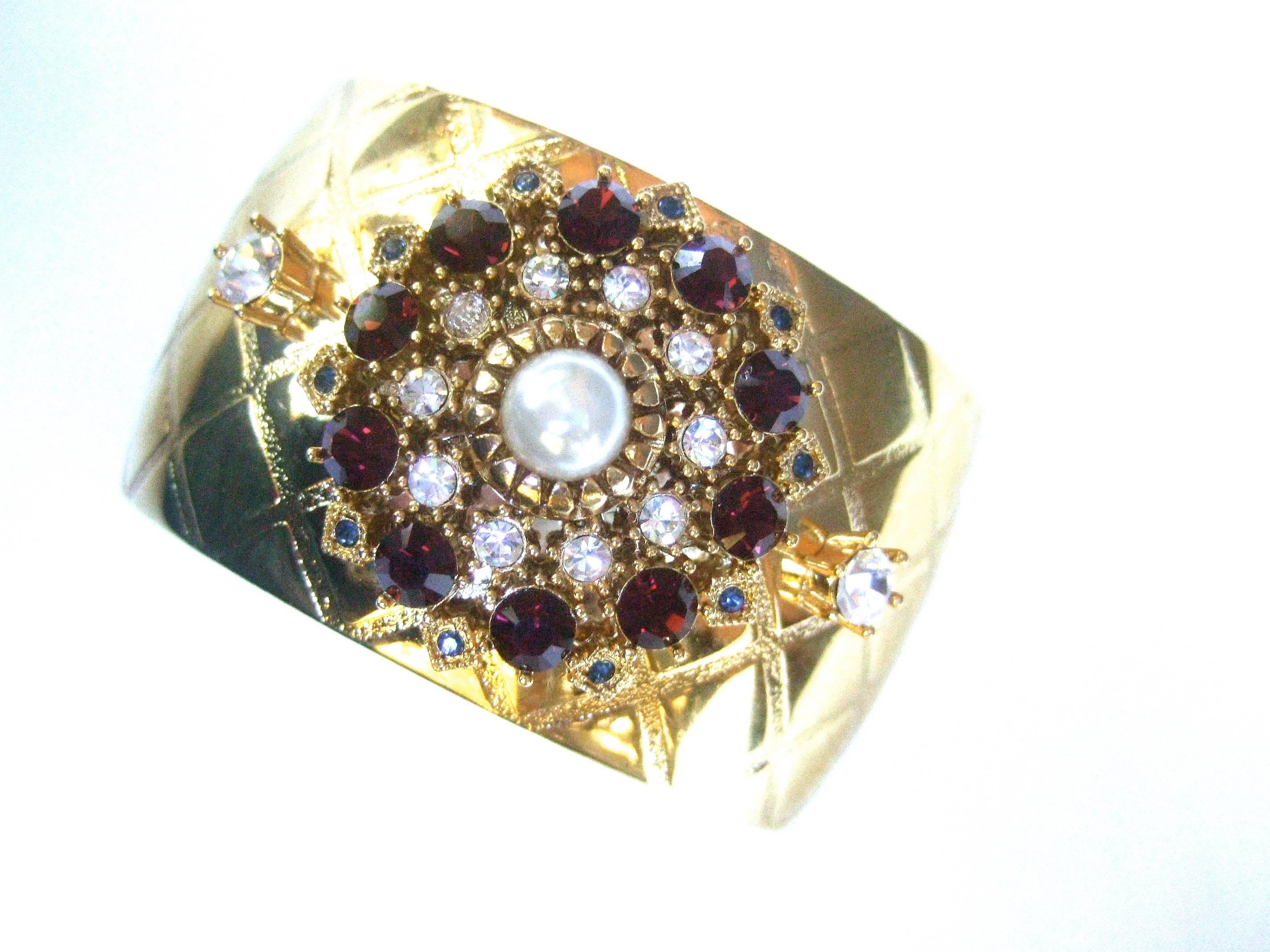 Glittering Crystal Wide Gilt Metal Cuff Designed by Graziano  For Sale 2