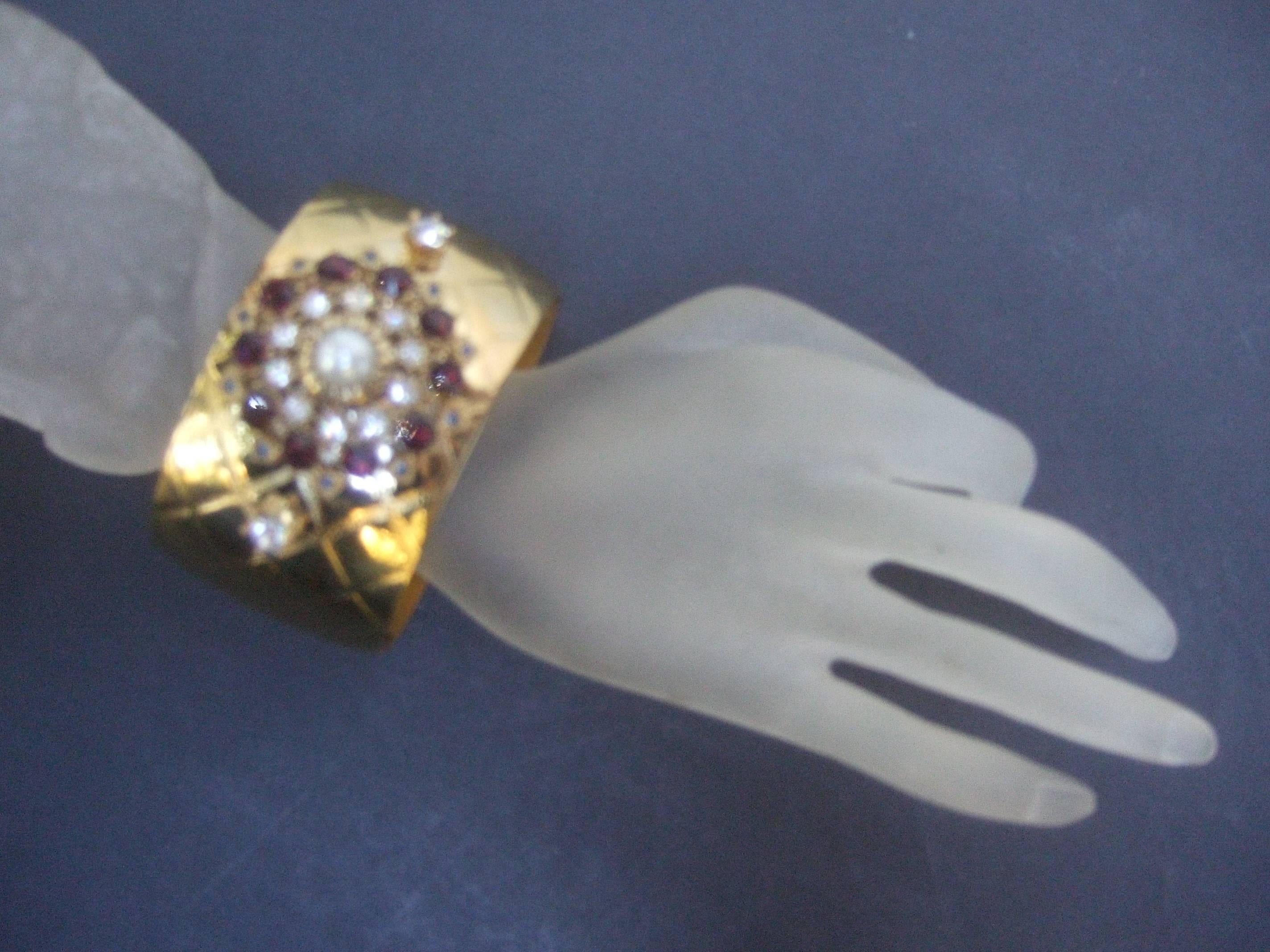 Glittering Crystal Wide Gilt Metal Cuff Designed by Graziano  For Sale 4