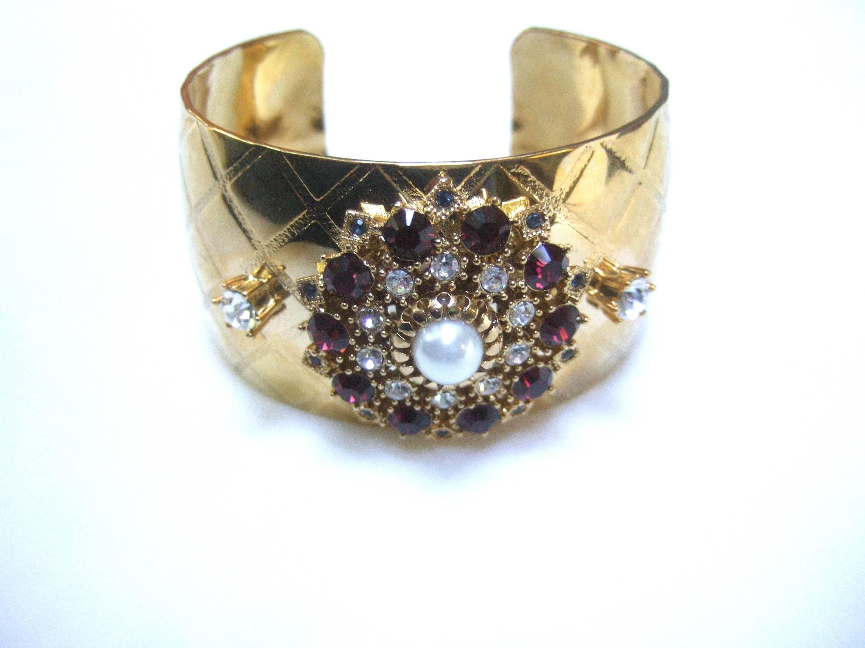 Glittering Crystal Wide Gilt Metal Cuff Designed by Graziano  For Sale 5