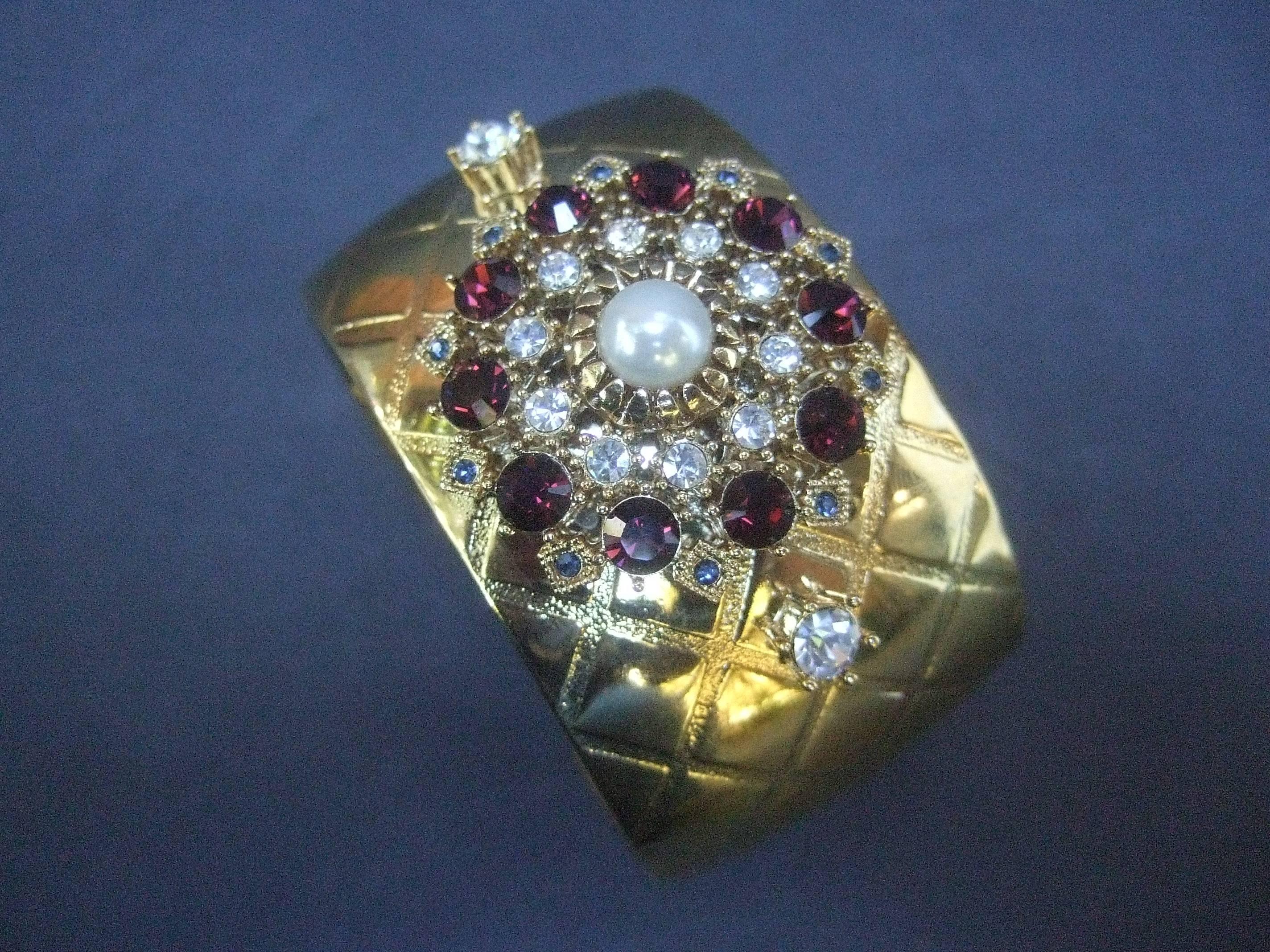 Glittering Crystal Wide Gilt Metal Cuff Designed by Graziano  For Sale 1