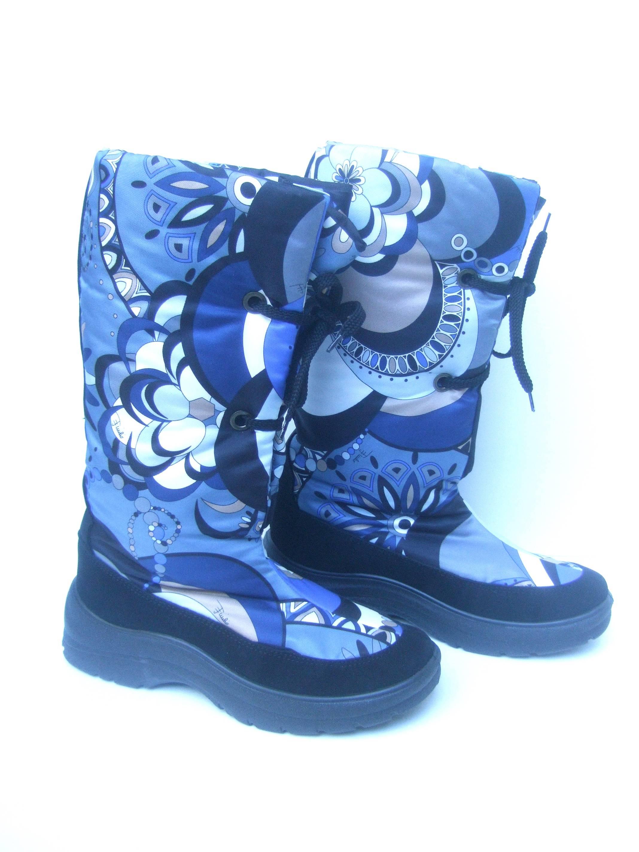 Blue Emilio Pucci Bold Nylon Print Ski Boots Size 40 
